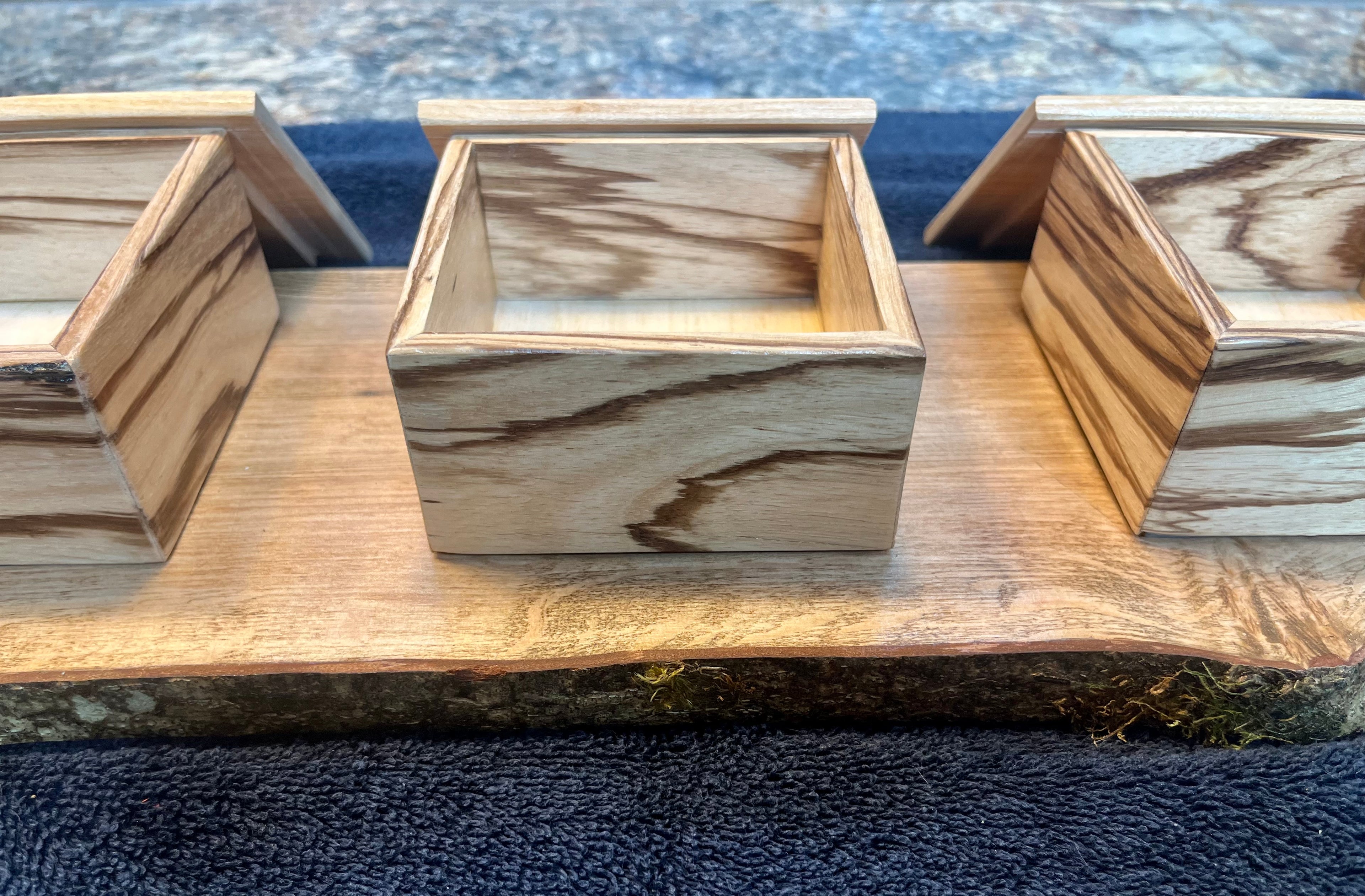 Handmade Zebrawood Box Set: Apple Wood Lids, Oregon Ash Tray