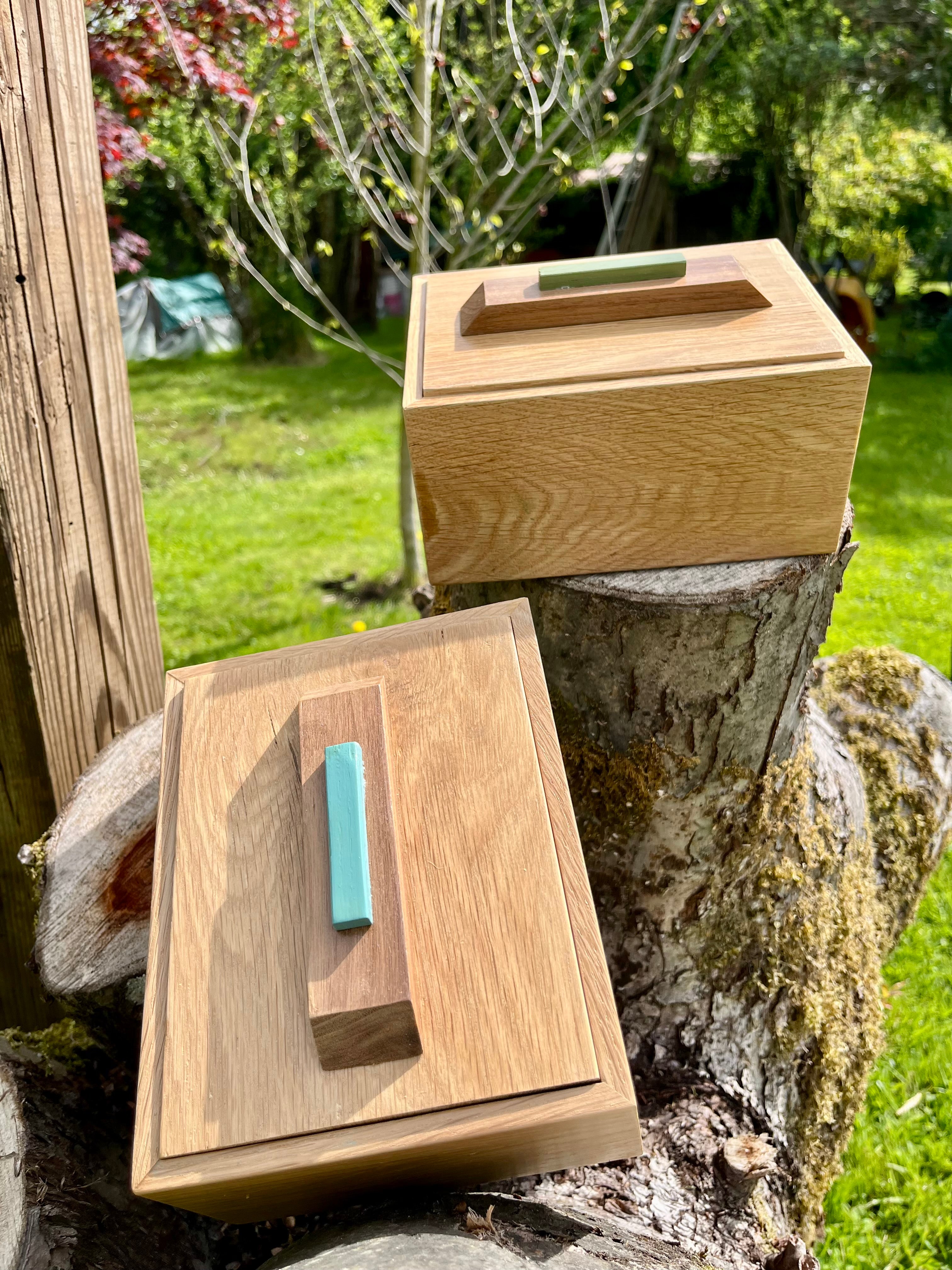 Reclaimed Oak Storage Boxes with Walnut Handles - Set of 2