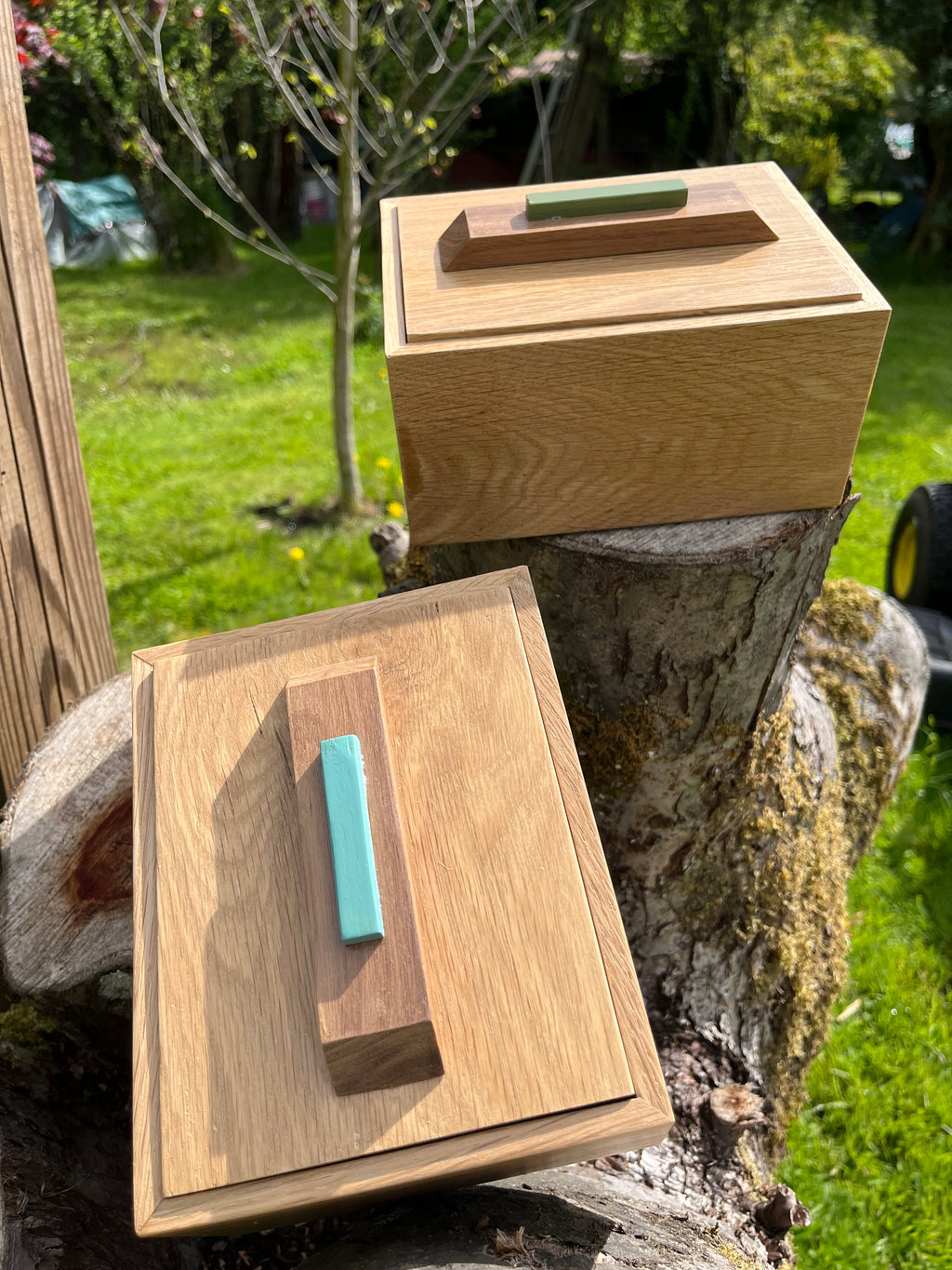 Reclaimed Oak Storage Boxes with Walnut Handles - Set of 2