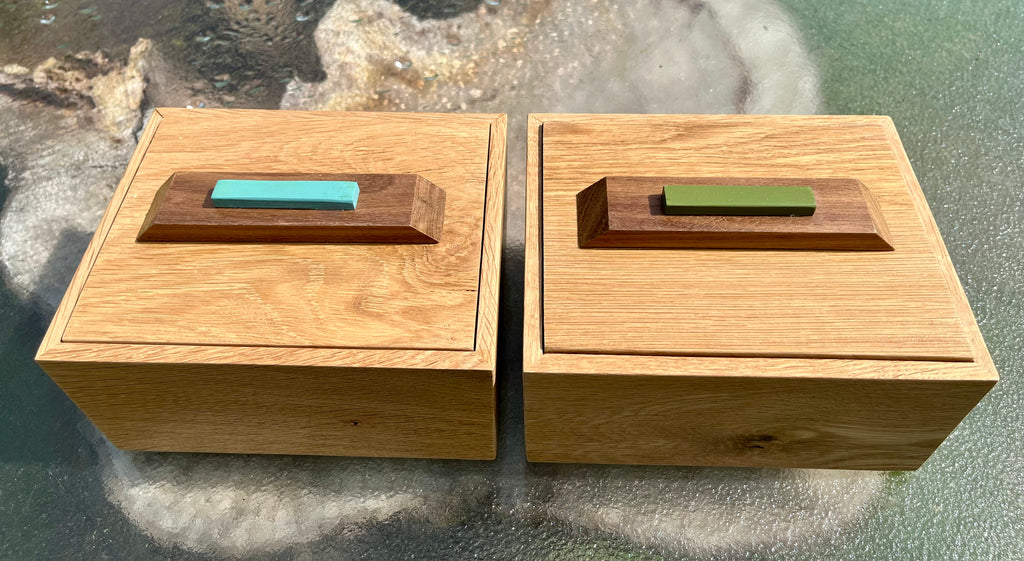 Reclaimed Oak Storage Boxes with Walnut Handles - Set of 2