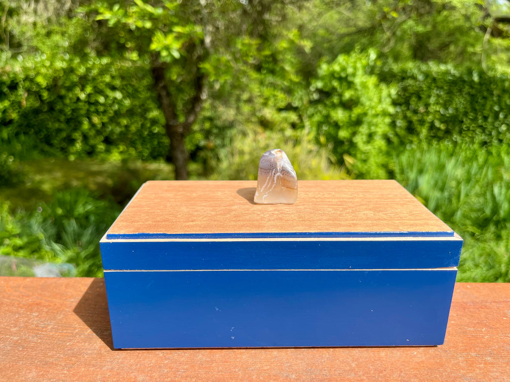 Handmade Maple Jewelry Box: Blue Milk Paint Finish, Smokey Quartz Pull