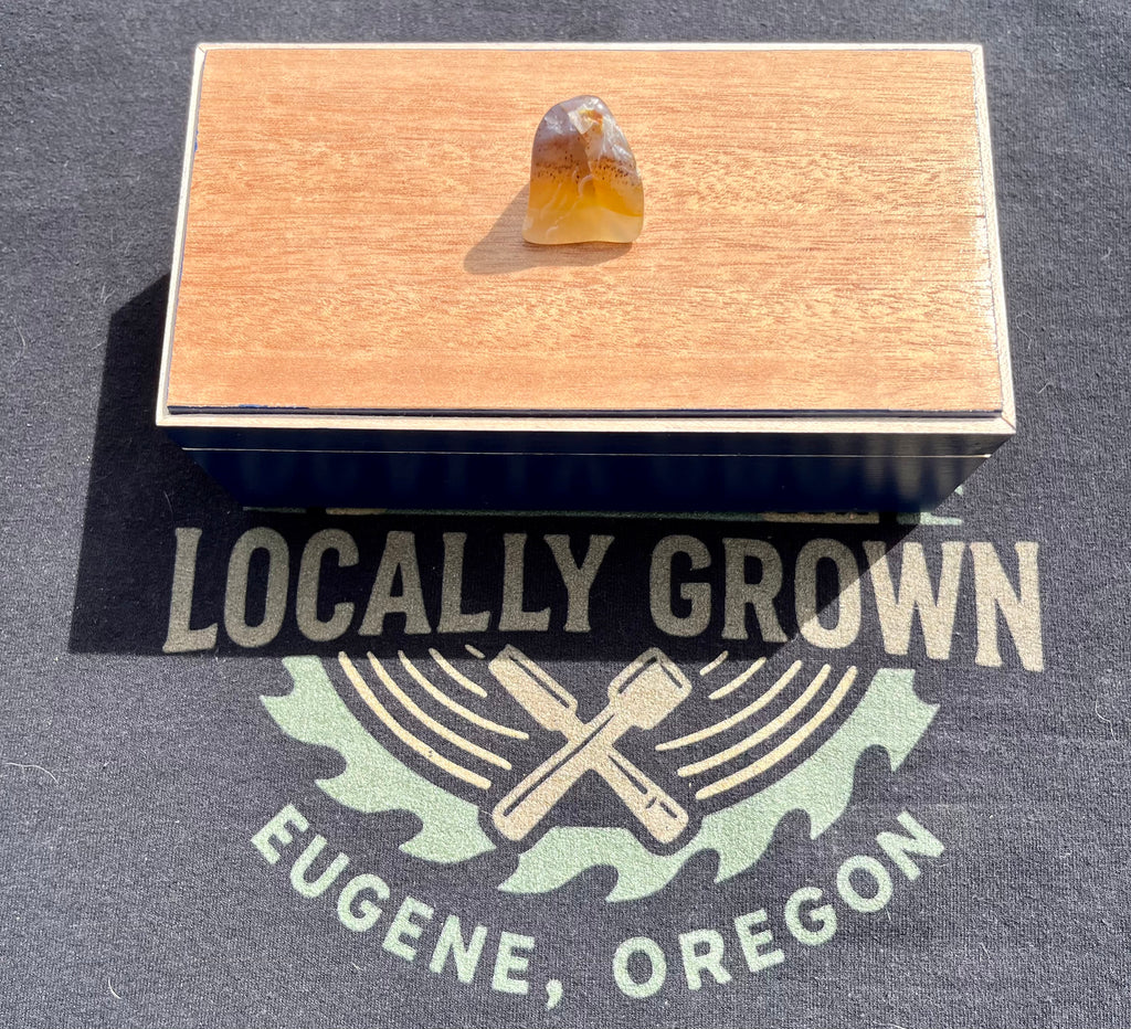 Handmade Maple Jewelry Box: Blue Milk Paint Finish, Smokey Quartz Pull