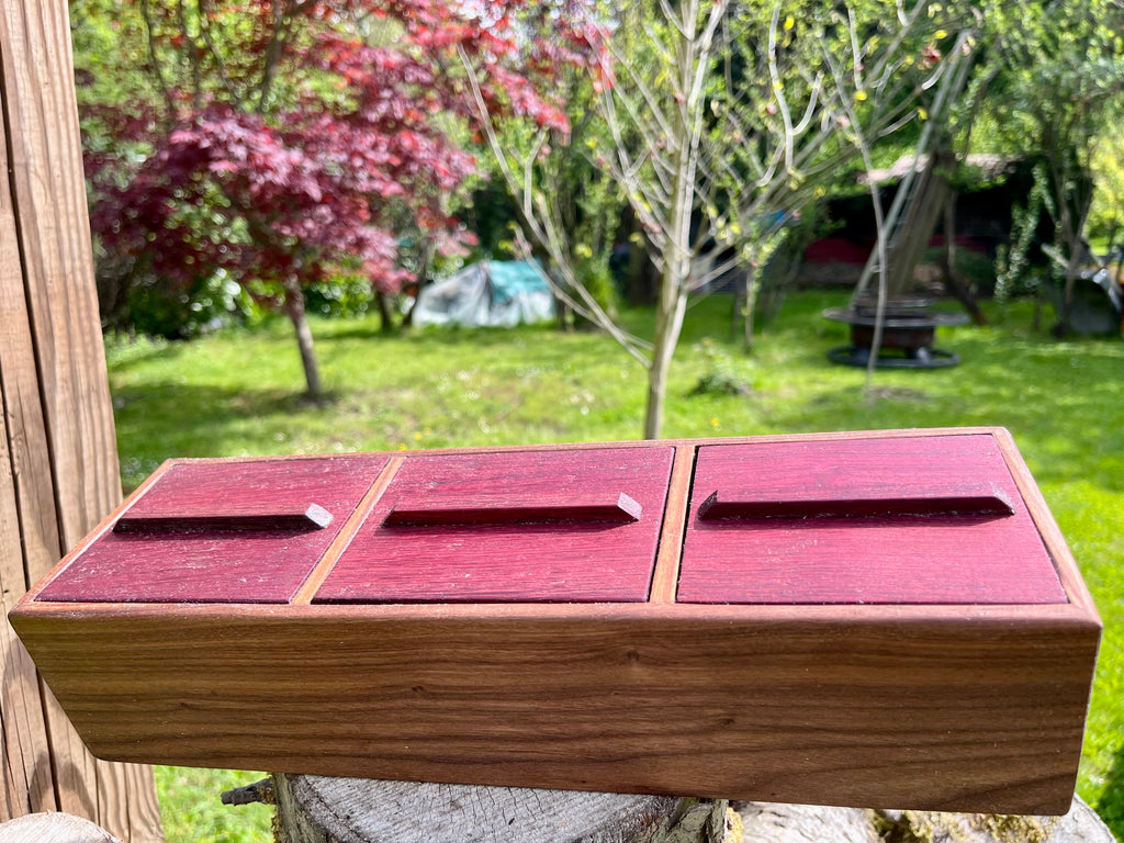 Handmade Walnut & Purpleheart Jewelry Box: Locally Grown Wood, Unique Design