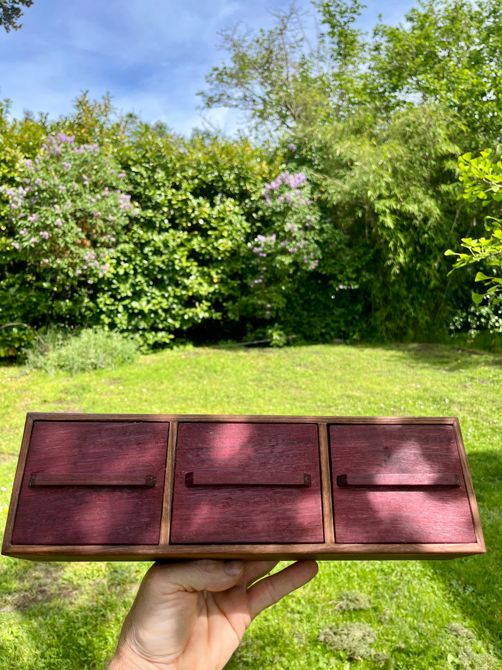 Handmade Walnut & Purpleheart Jewelry Box: Locally Grown Wood, Unique Design