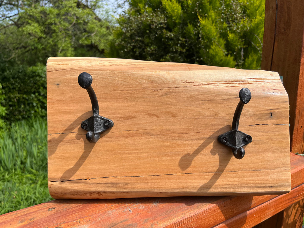 Live-Edge Apple Wood Coat Rack: Rustic Iron Hooks, Handmade