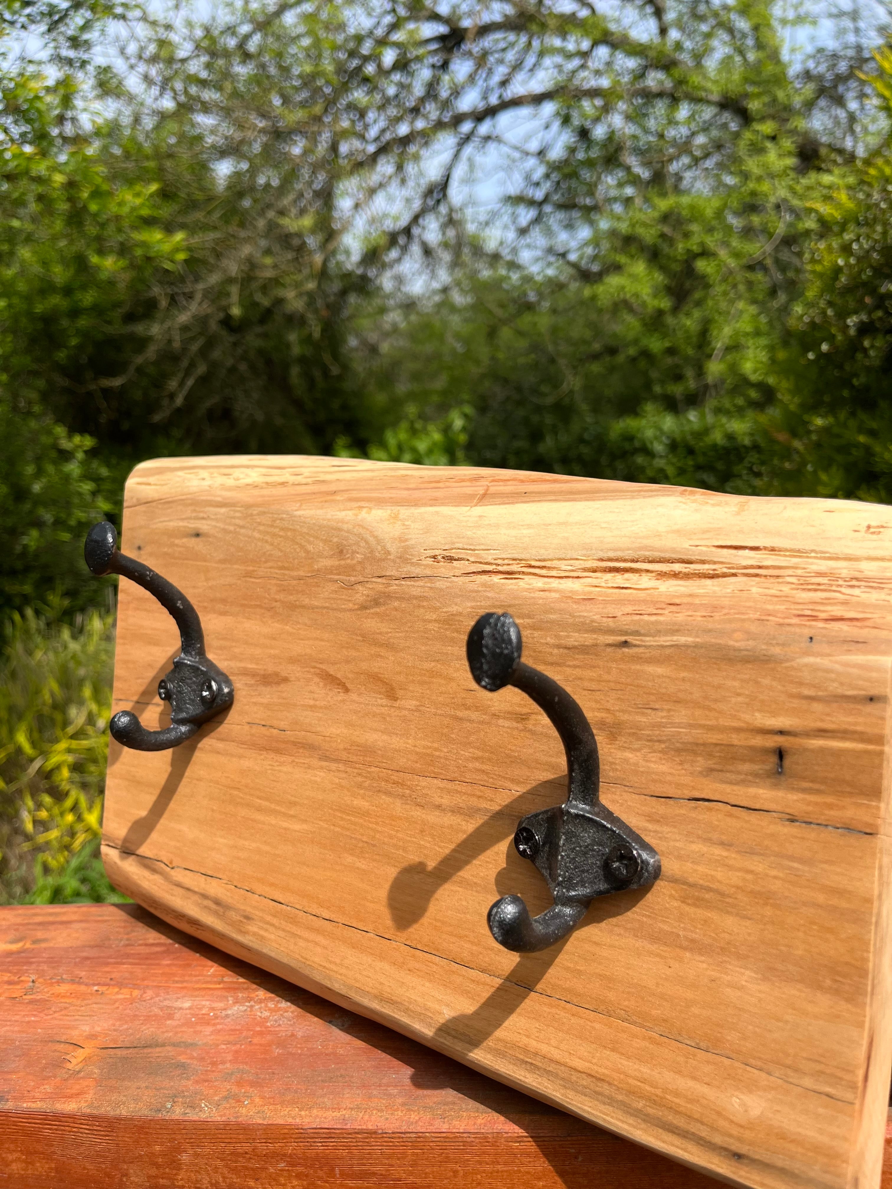 Live-Edge Apple Wood Coat Rack: Rustic Iron Hooks, Handmade