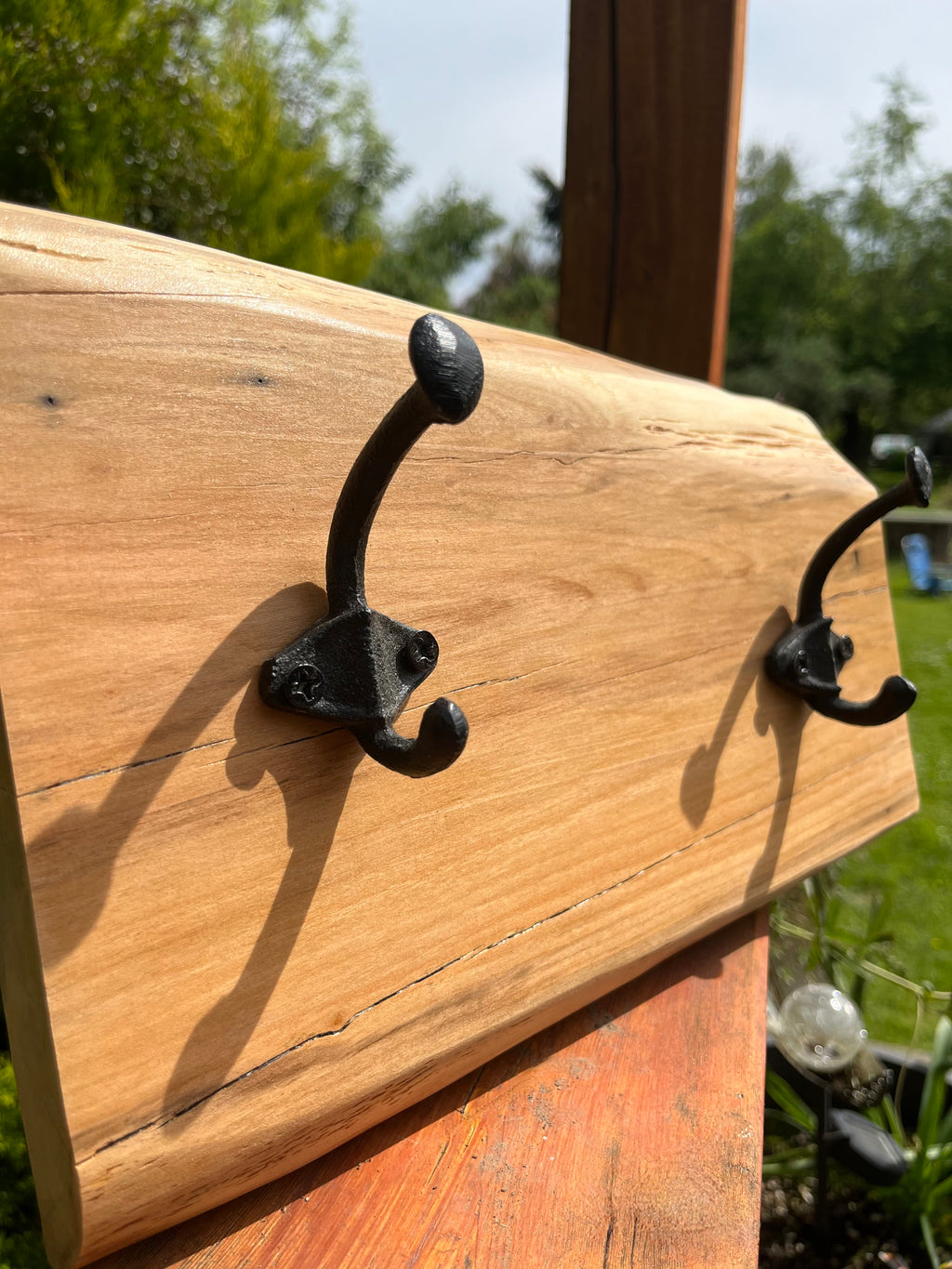 Live-Edge Apple Wood Coat Rack: Rustic Iron Hooks, Handmade