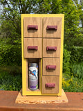 Handmade Wooden Tea Box: Oak Drawers, Purpleheart Pulls, Live Edge Ash Base