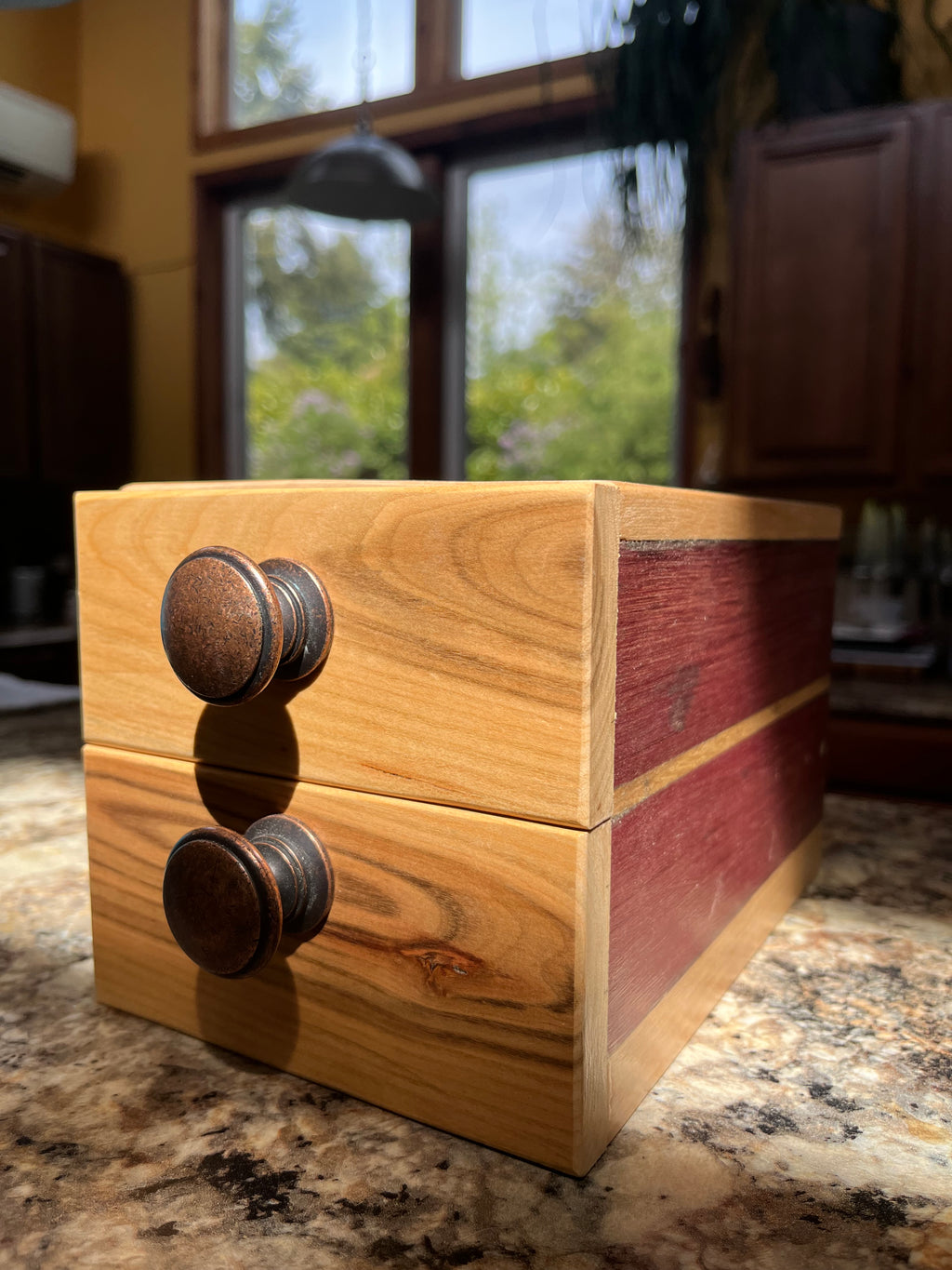 Handcrafted Padauk Wood Jewelry Box: Apple Wood Fronts & Cedar Drawers