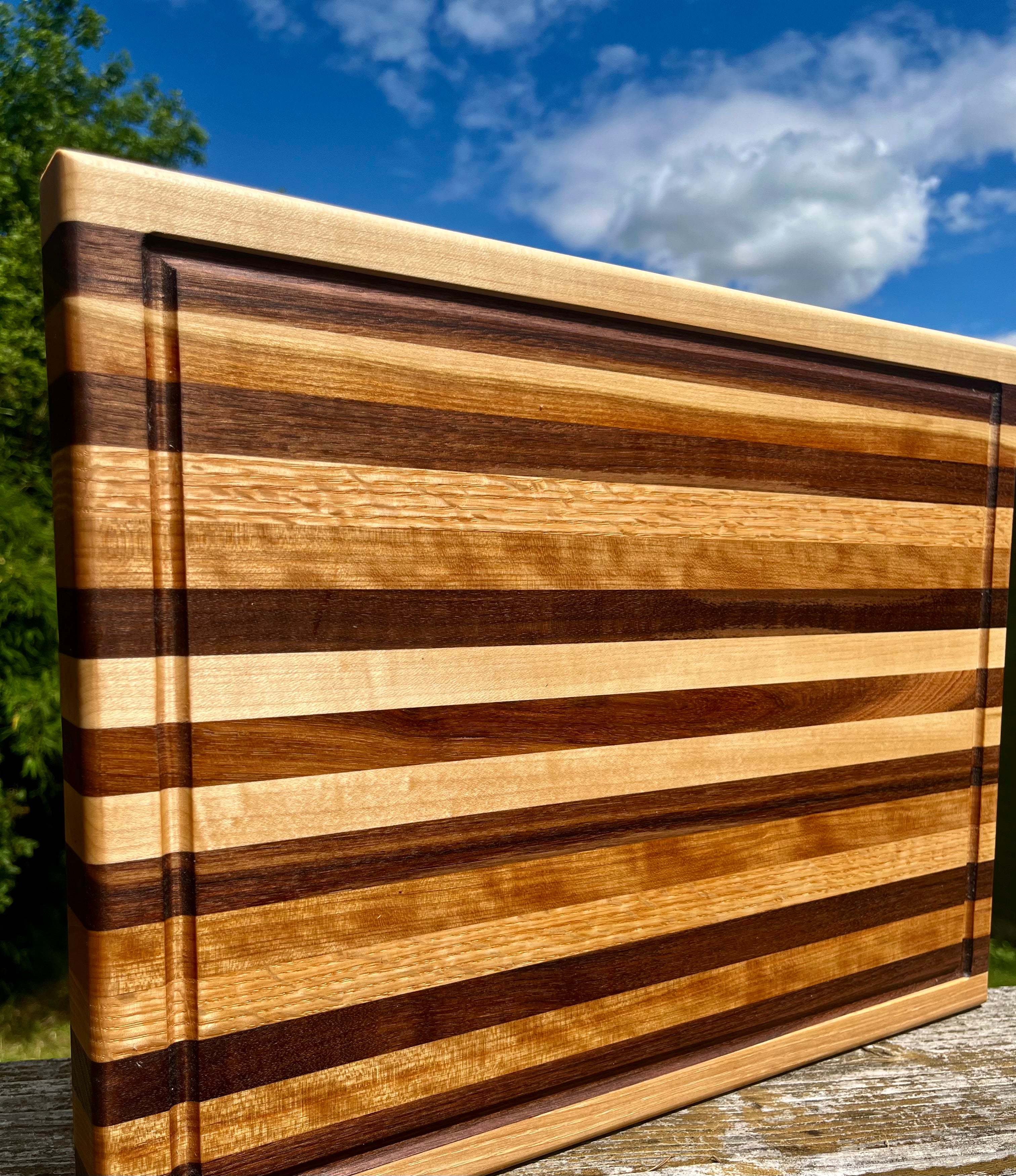 Rustic Hardwood Edge Grain Cutting Board – Handmade Kitchen Prep Board
