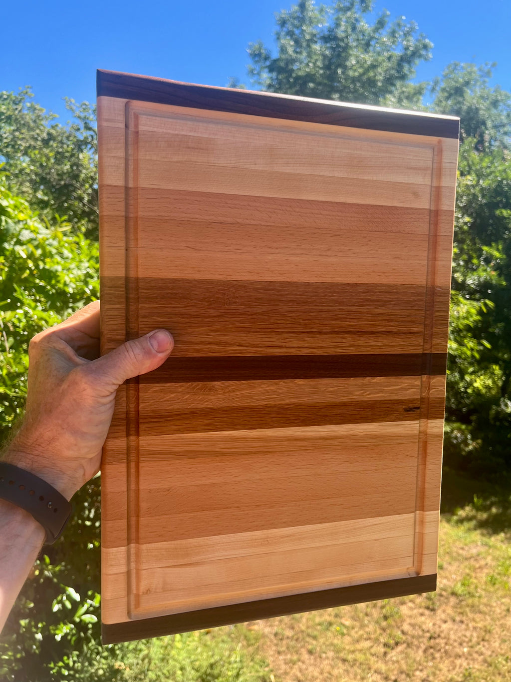 Hardwood Edge Grain Cutting Board – 16" × 11.5" Handmade Kitchen Prep Board