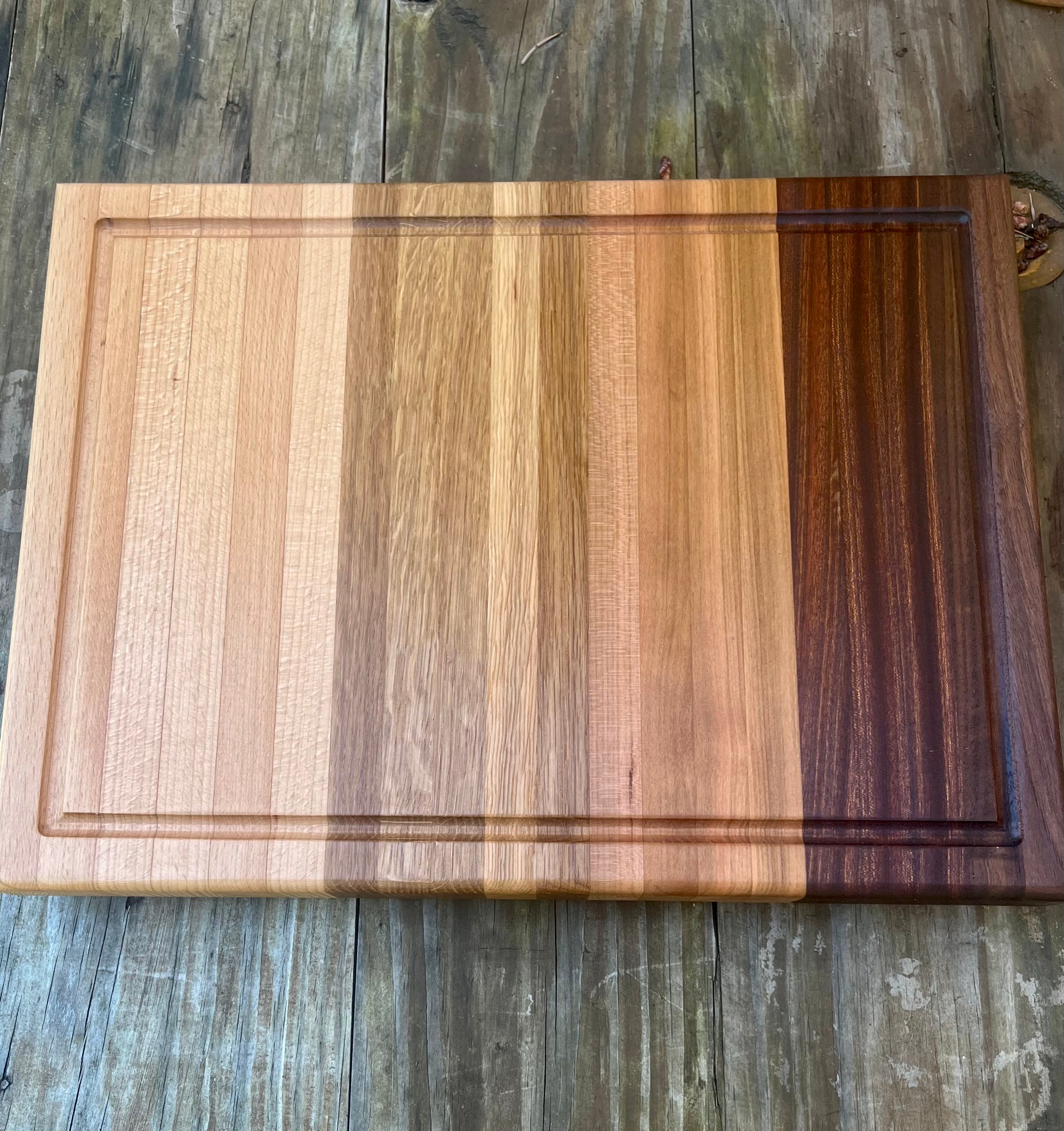 Gradient Hardwood Edge Grain Cutting Board – Light to Dark Handmade Kitchen Prep Board