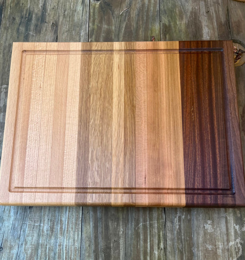 Gradient Hardwood Edge Grain Cutting Board – Light to Dark Handmade Kitchen Prep Board