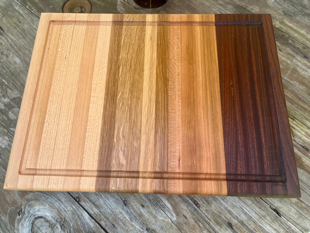 Gradient Hardwood Edge Grain Cutting Board – Light to Dark Handmade Kitchen Prep Board