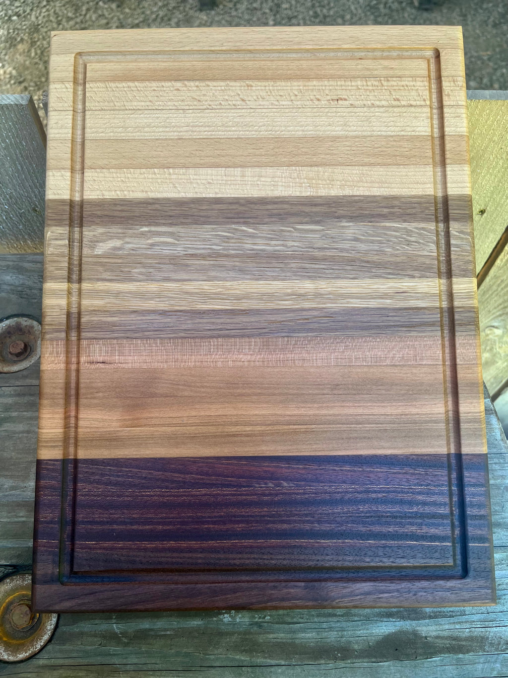 Gradient Hardwood Edge Grain Cutting Board – Light to Dark Handmade Kitchen Prep Board