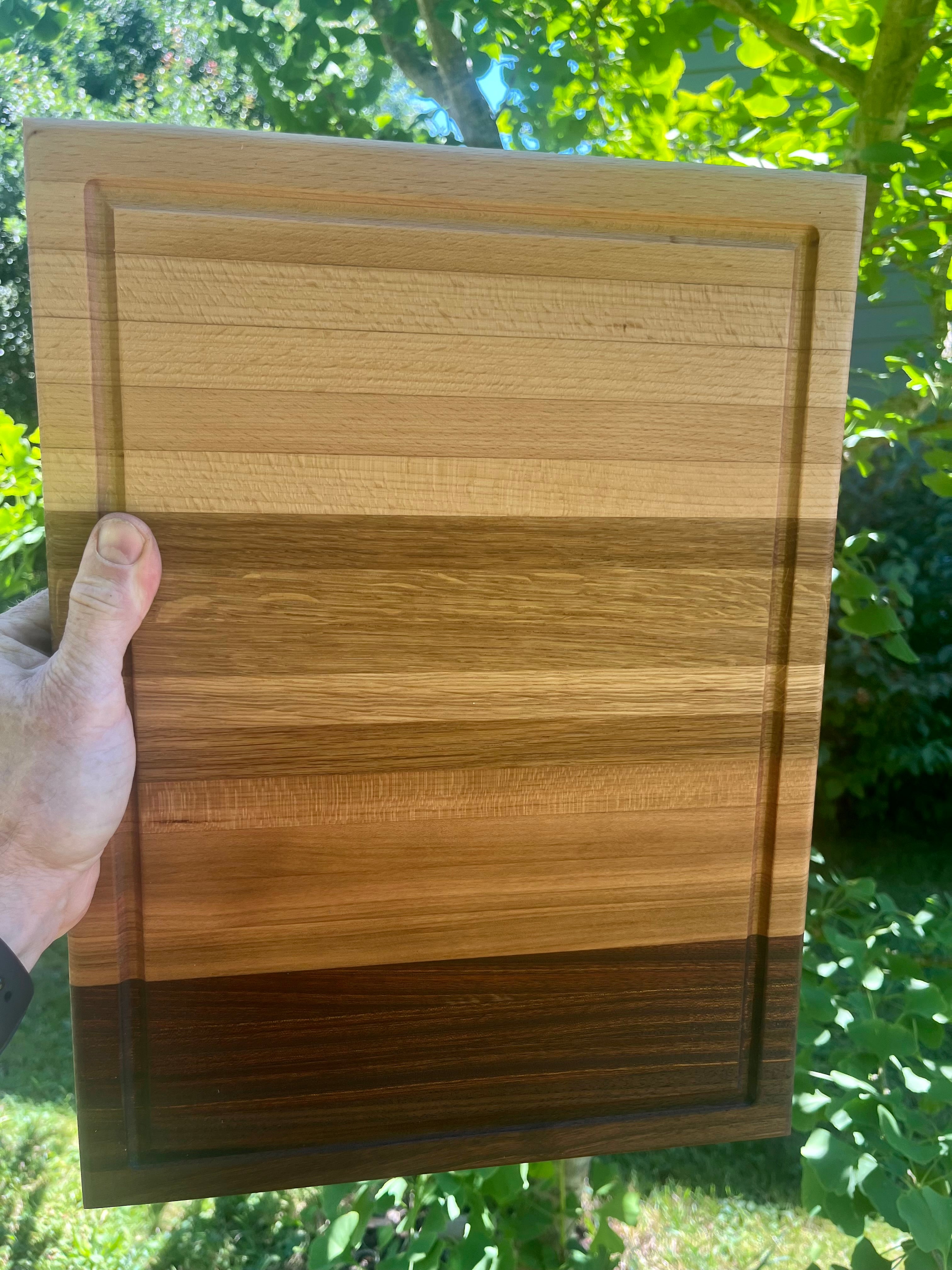 Gradient Hardwood Edge Grain Cutting Board – Light to Dark Handmade Kitchen Prep Board