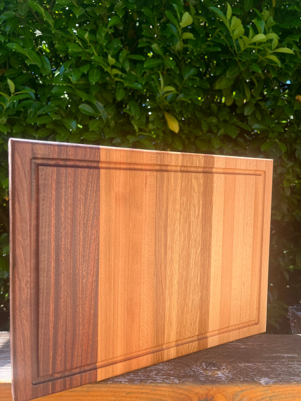 Gradient Hardwood Edge Grain Cutting Board – Light to Dark Handmade Kitchen Prep Board
