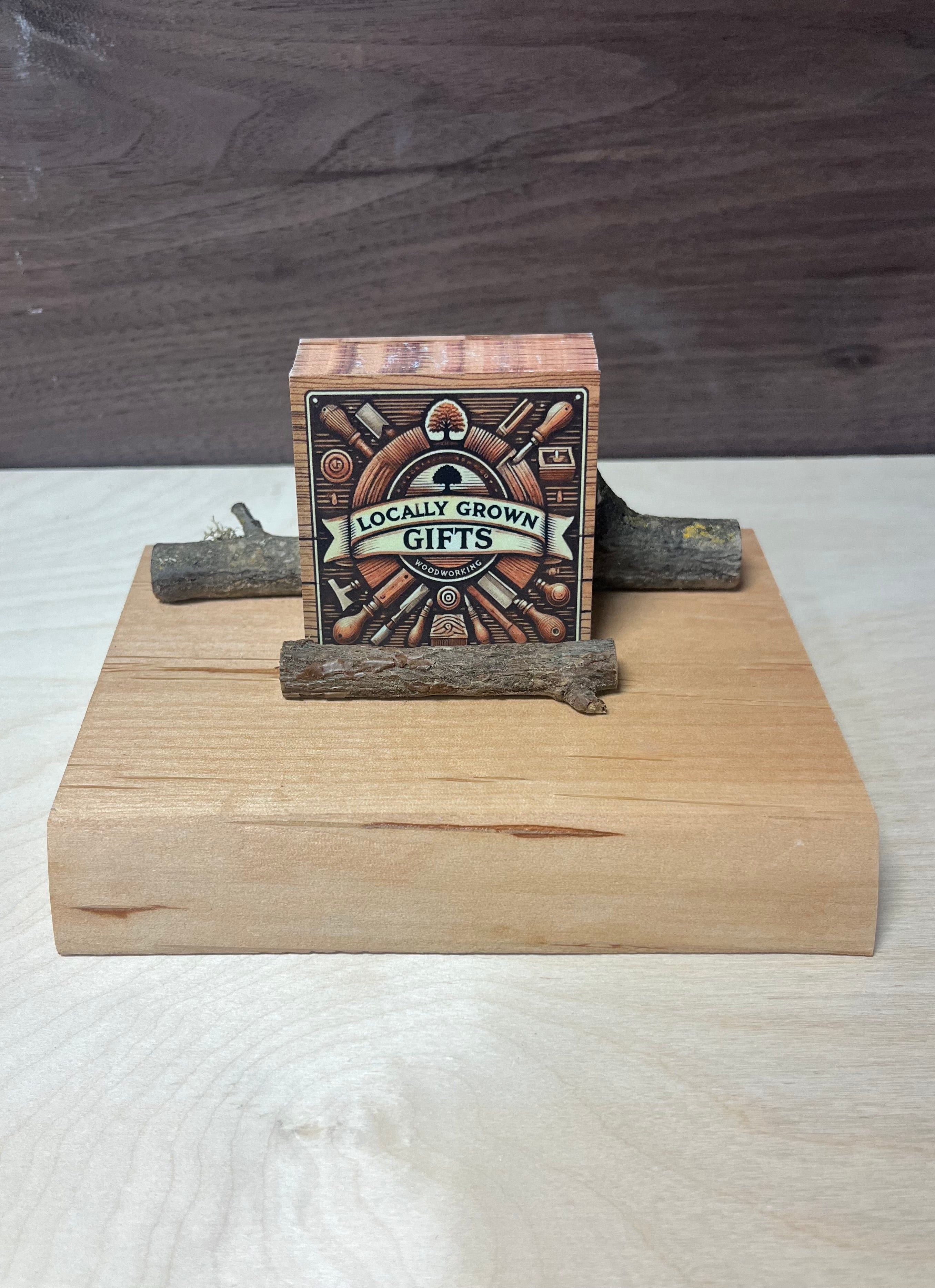 Handmade Live-Edge Plum Wood Business Card Holder | Natural Twig Desk Organizer | Rustic Office Card Display