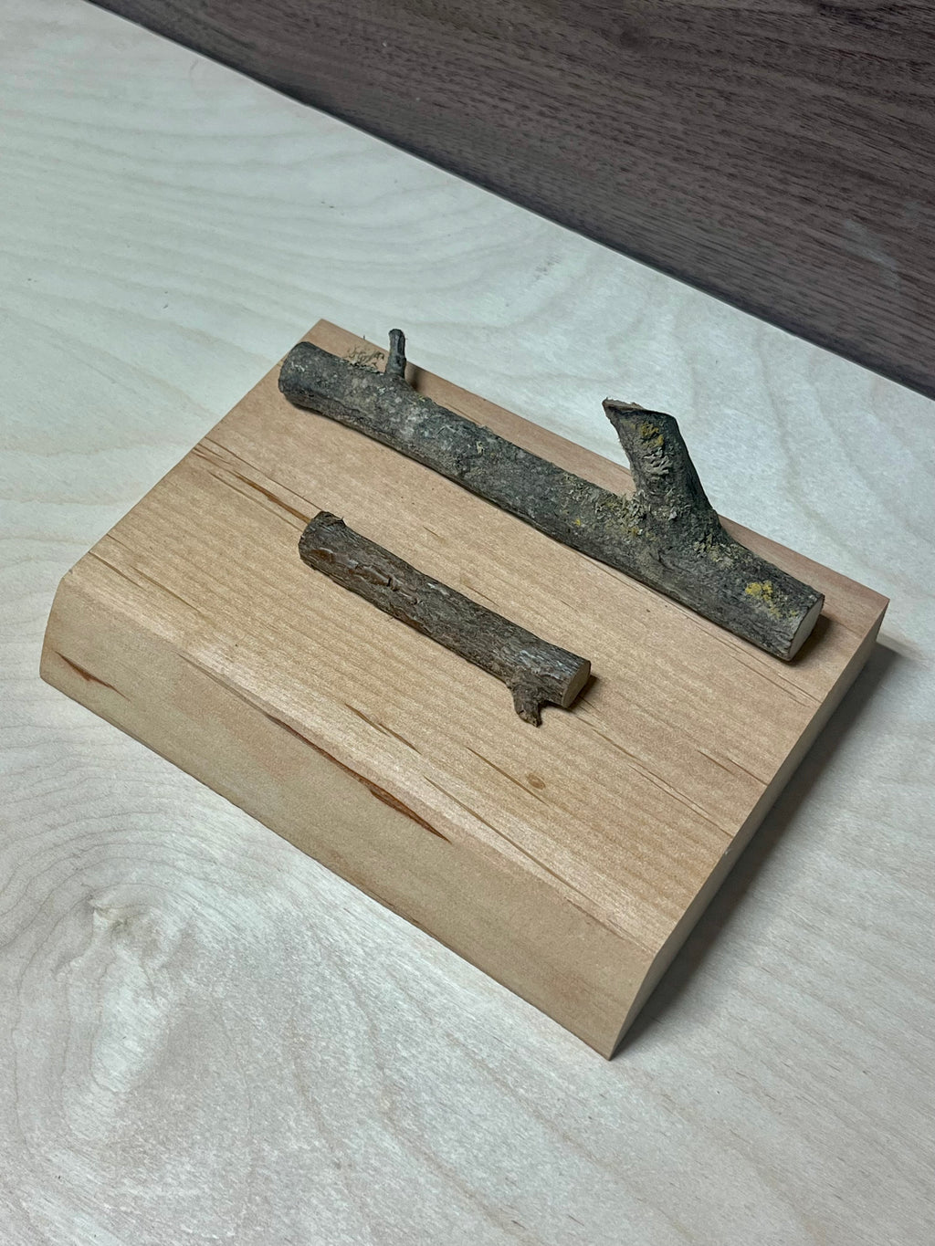 Handmade Live-Edge Plum Wood Business Card Holder | Natural Twig Desk Organizer | Rustic Office Card Display