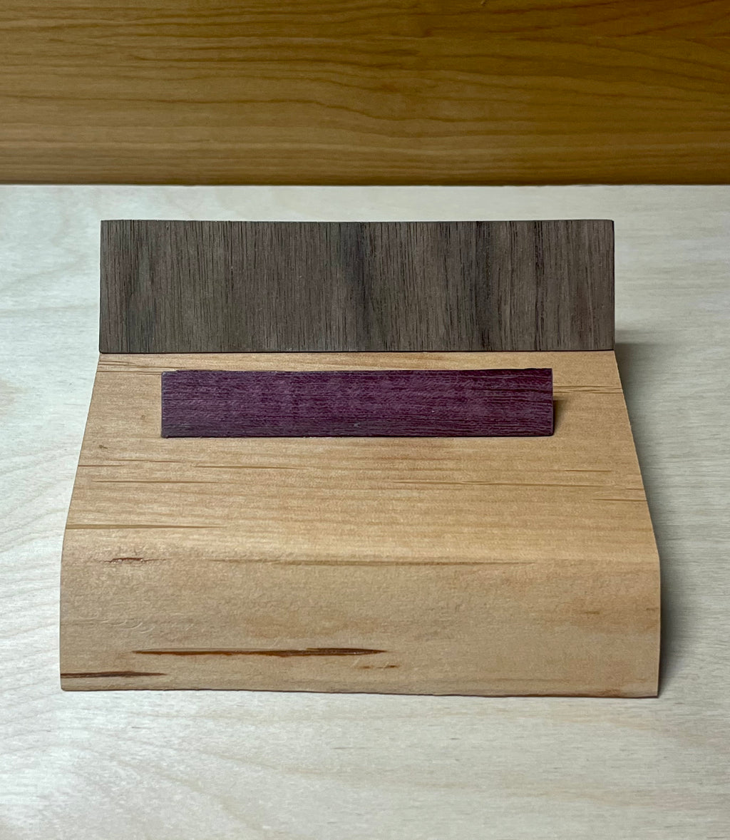 Handmade Plum Wood Business Card Holder | Walnut & Purpleheart Office Desk Display | Modern Wooden Card Stand