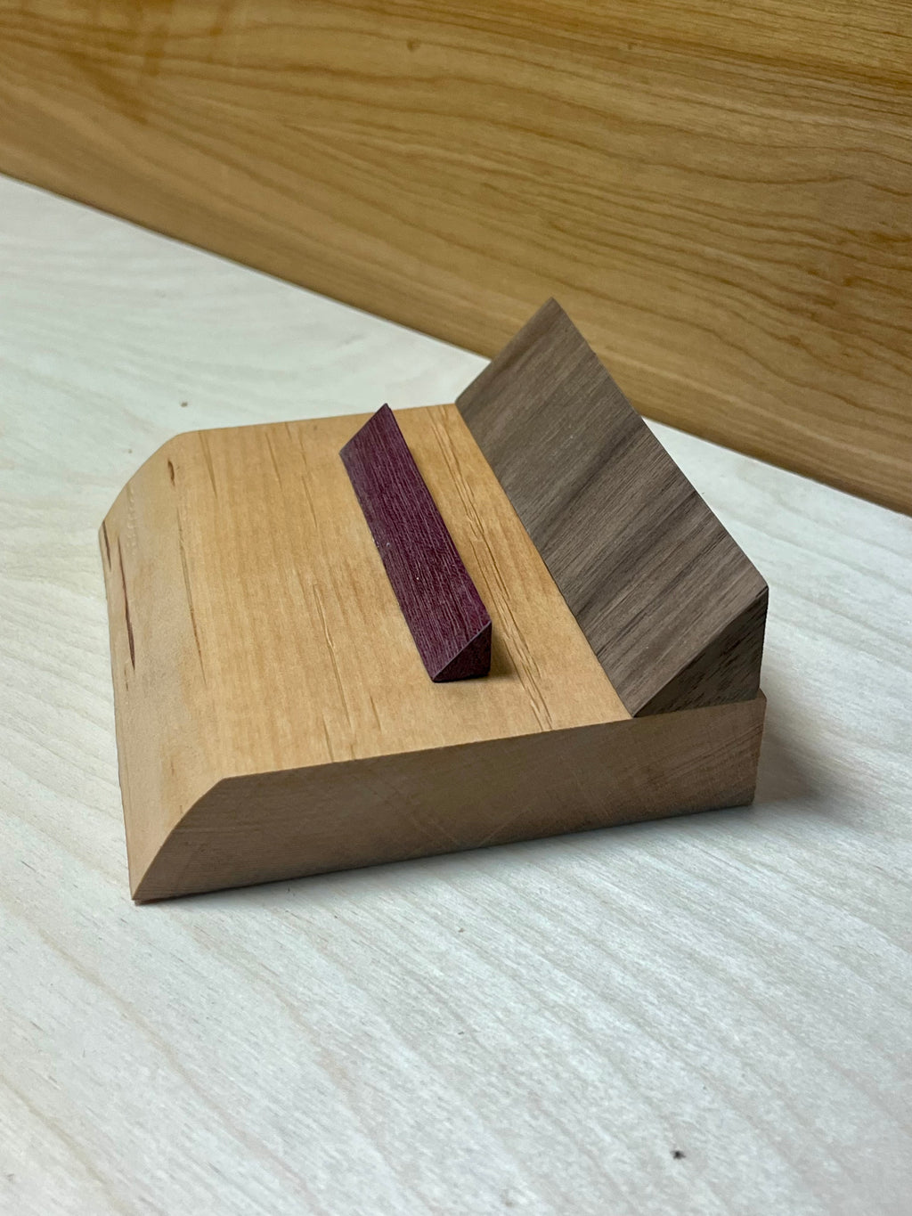 Handmade Plum Wood Business Card Holder | Walnut & Purpleheart Office Desk Display | Modern Wooden Card Stand