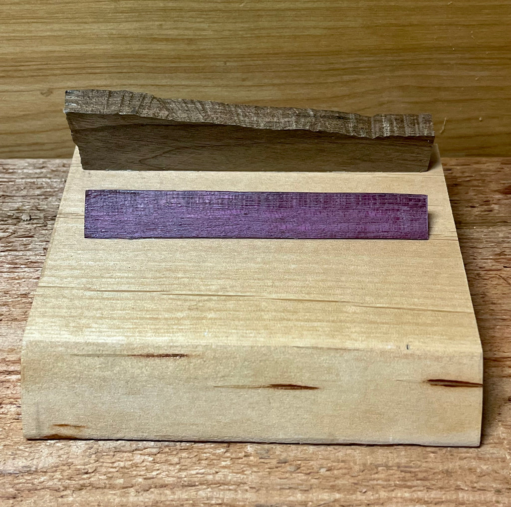 Handmade Live-Edge Plum Wood Business Card Holder | Walnut & Purpleheart Desk Organizer | One-of-a-Kind Office Display