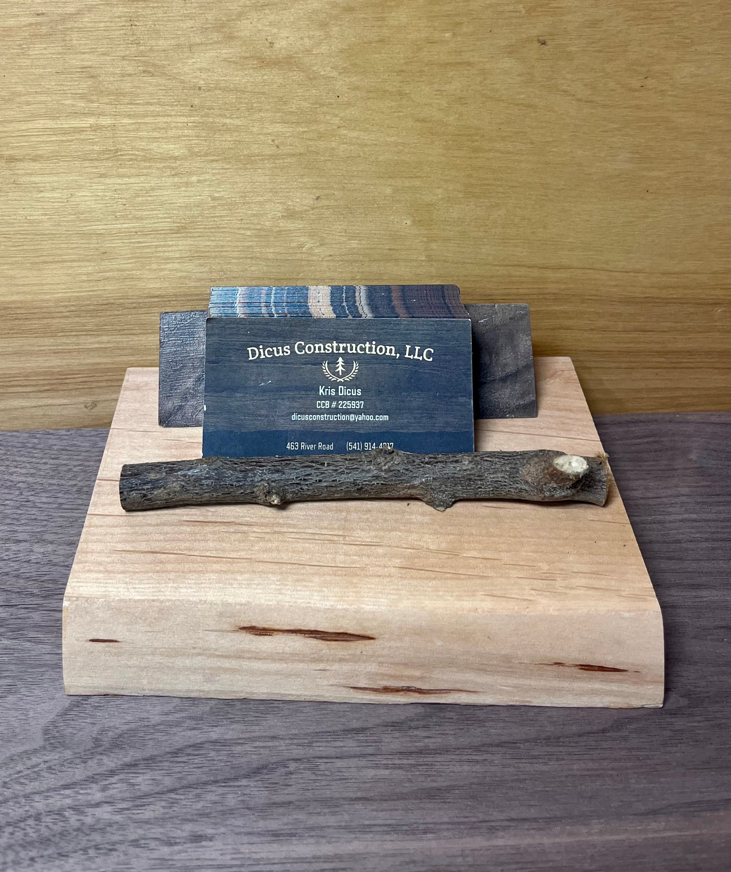 Handmade Live-Edge Plum Wood Business Card Holder | Walnut & Natural Twig Card Display | Rustic Office Desk Organizer