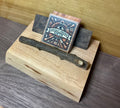 Handmade Live-Edge Plum Wood Business Card Holder | Walnut & Natural Twig Card Display | Rustic Office Desk Organizer