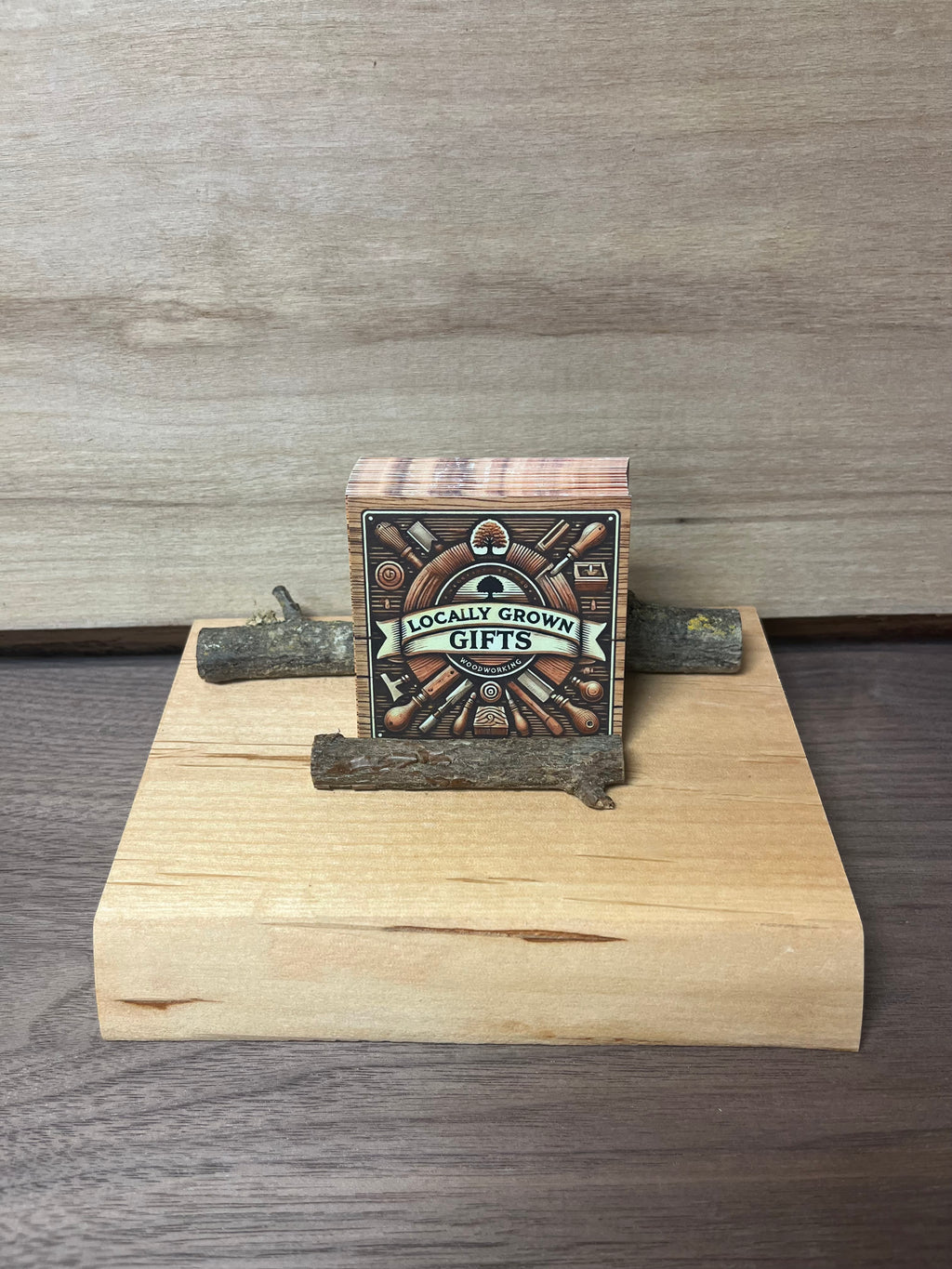 Handmade Live-Edge Plum Wood Business Card Holder | Natural Twig Desk Organizer | Rustic Office Card Display