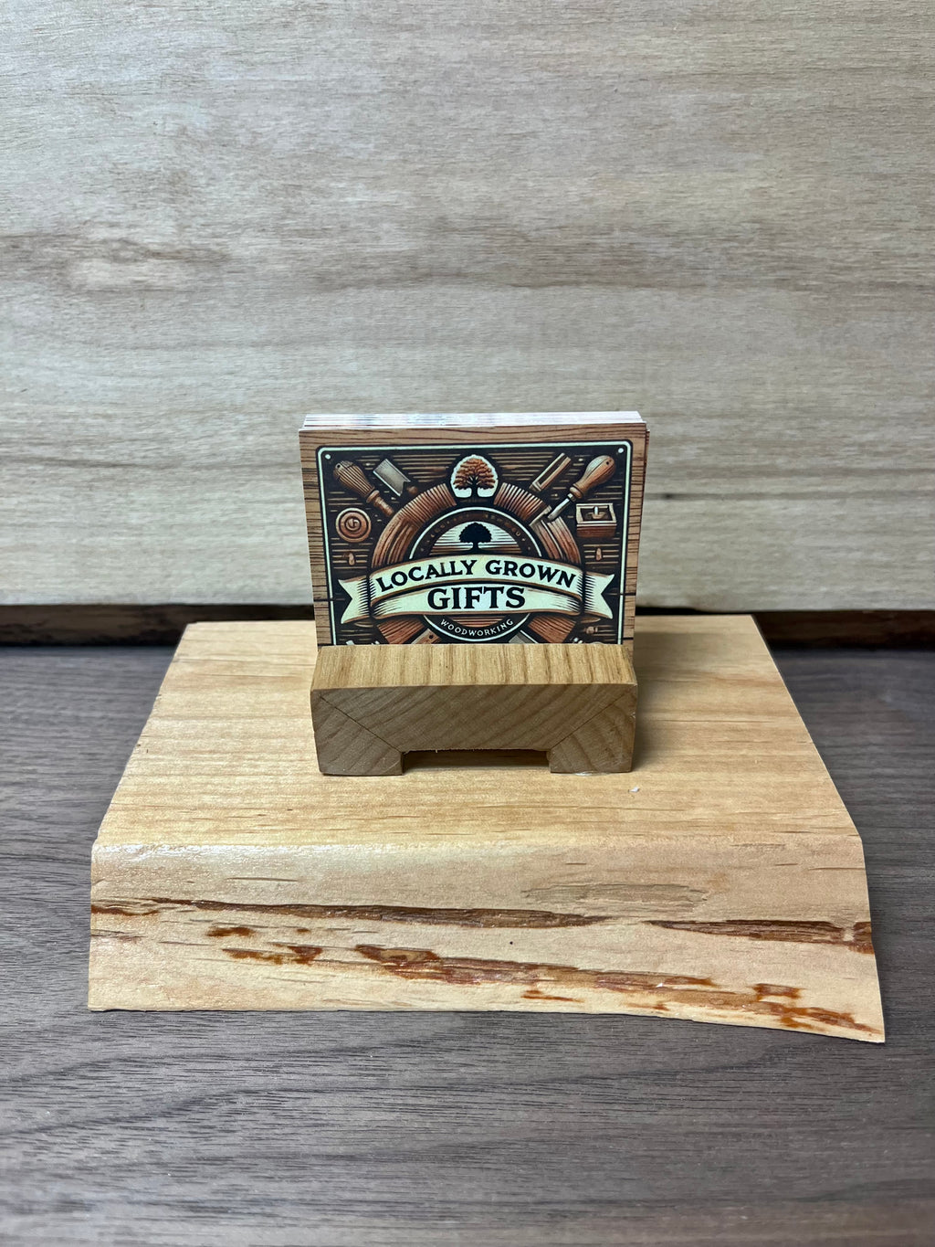 Handmade Live-Edge Alder Wood Business Card Holder | Solid Wood Desk Display | One-of-a-Kind Office Organizer