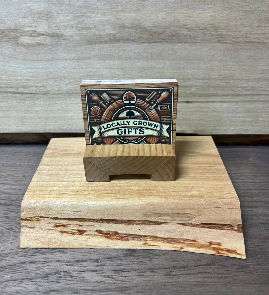 Handmade Live-Edge Alder Wood Business Card Holder | Solid Wood Desk Display | One-of-a-Kind Office Organizer