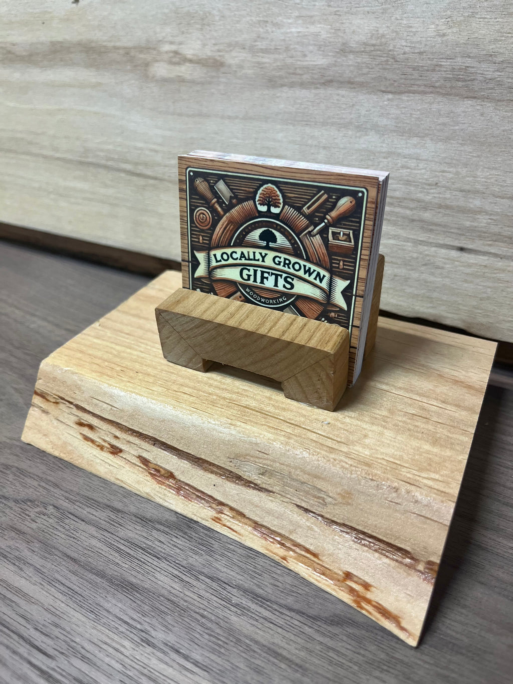 Handmade Live-Edge Alder Wood Business Card Holder | Solid Wood Desk Display | One-of-a-Kind Office Organizer