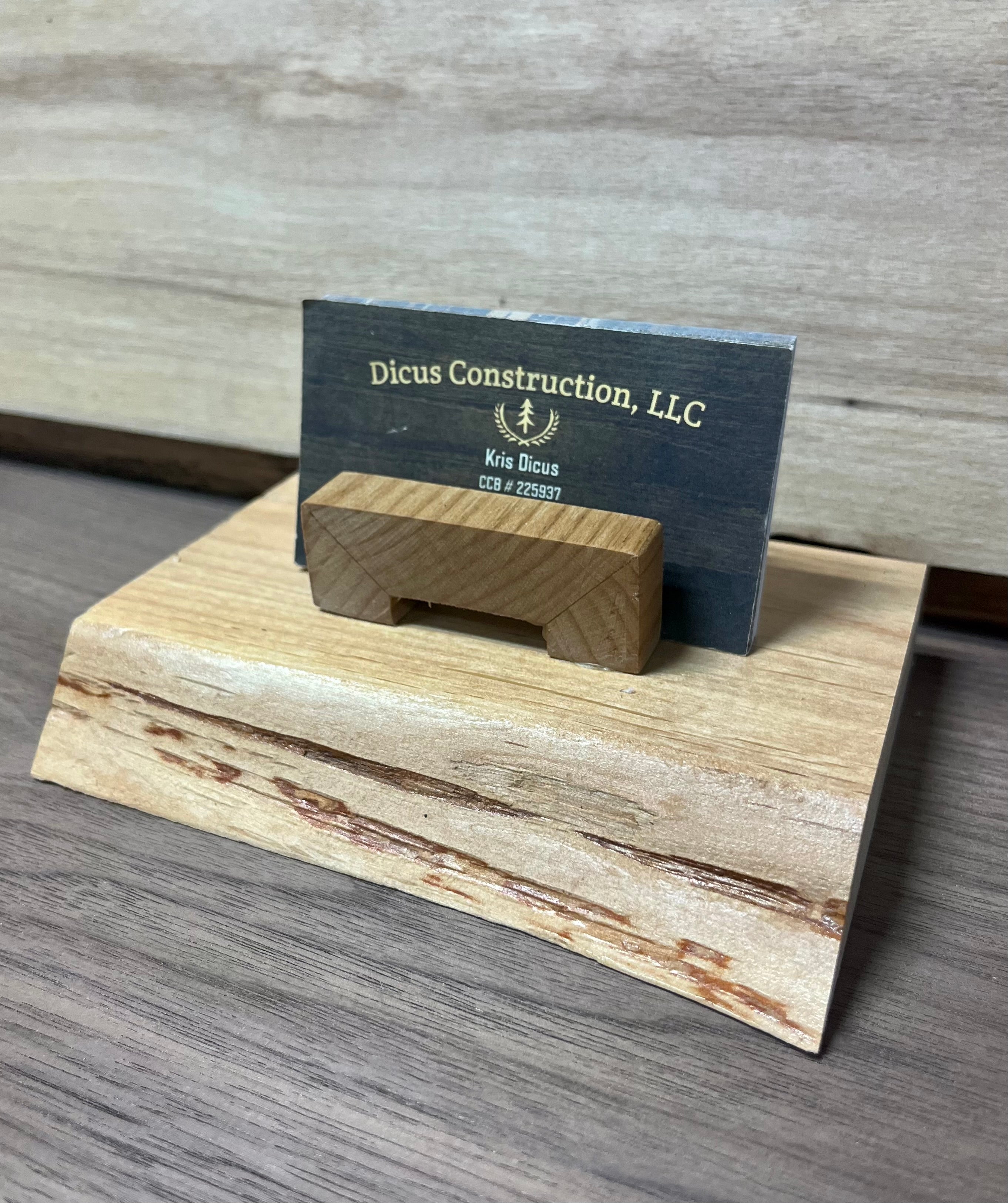 Handmade Live-Edge Alder Wood Business Card Holder | Solid Wood Desk Display | One-of-a-Kind Office Organizer