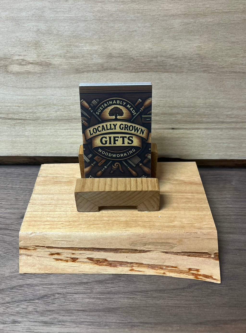 Handmade Live-Edge Alder Wood Business Card Holder | Solid Wood Desk Display | One-of-a-Kind Office Organizer