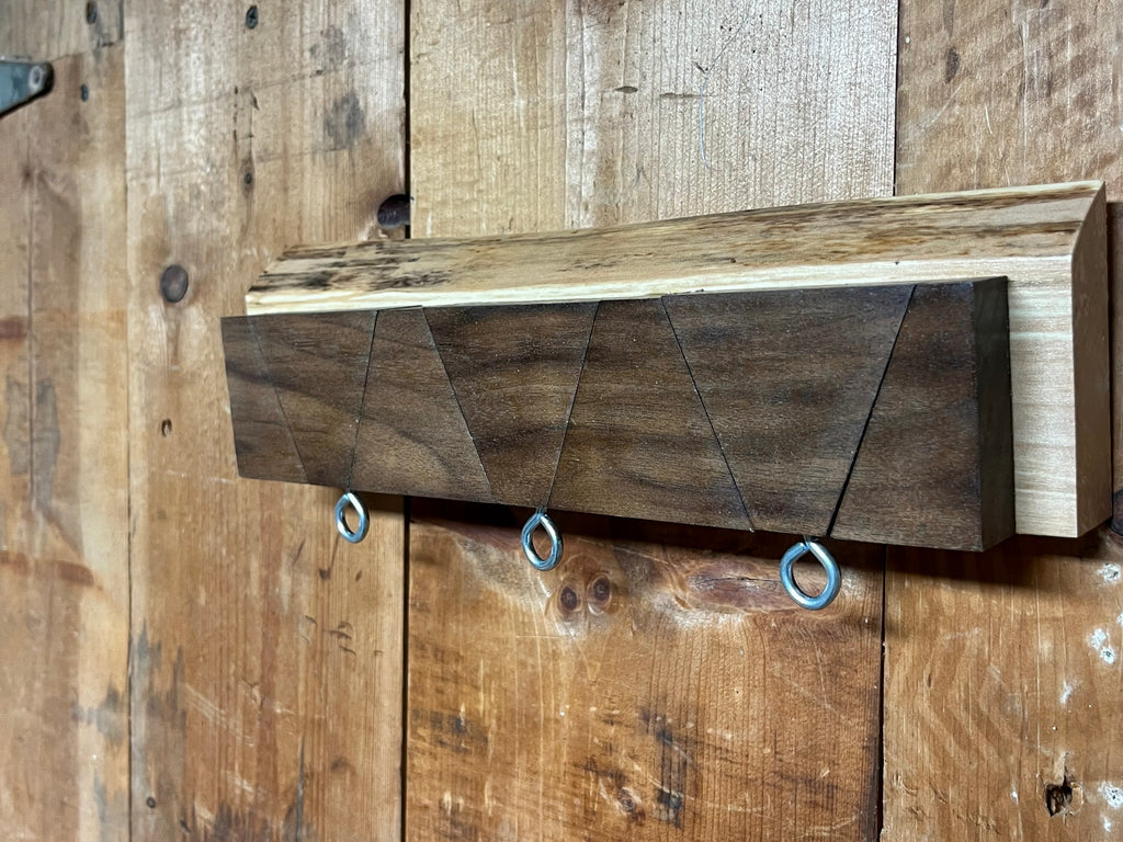 Hidden Hook Wall Rack – Handmade Walnut & Live Edge Plum Coat & Key Organizer