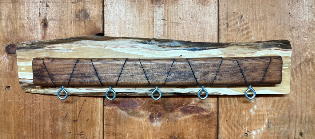 Hidden Hook Wall Rack – Live Edge Heirloom Apple & Upcycled Fir Key Organizer