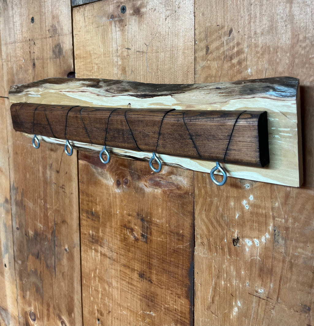 Hidden Hook Wall Rack – Live Edge Heirloom Apple & Upcycled Fir Key Organizer