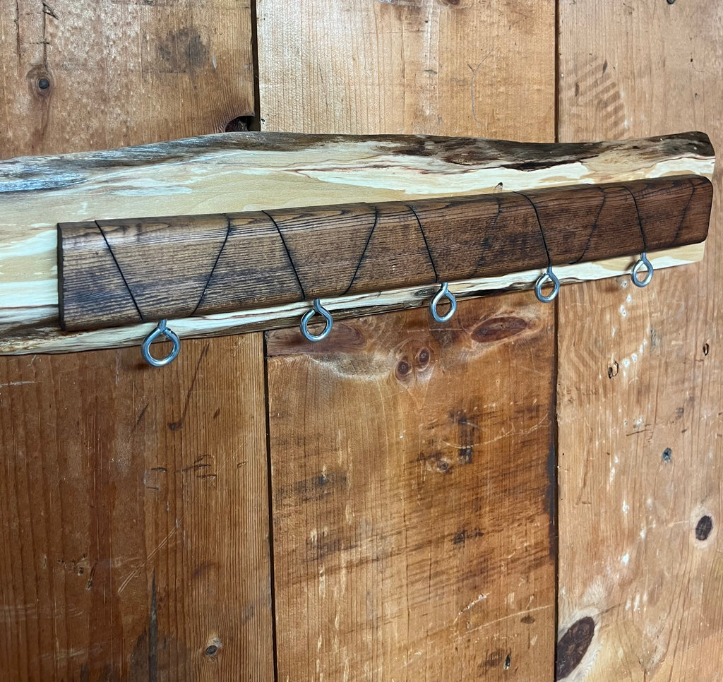 Hidden Hook Wall Rack – Live Edge Heirloom Apple & Upcycled Fir Key Organizer
