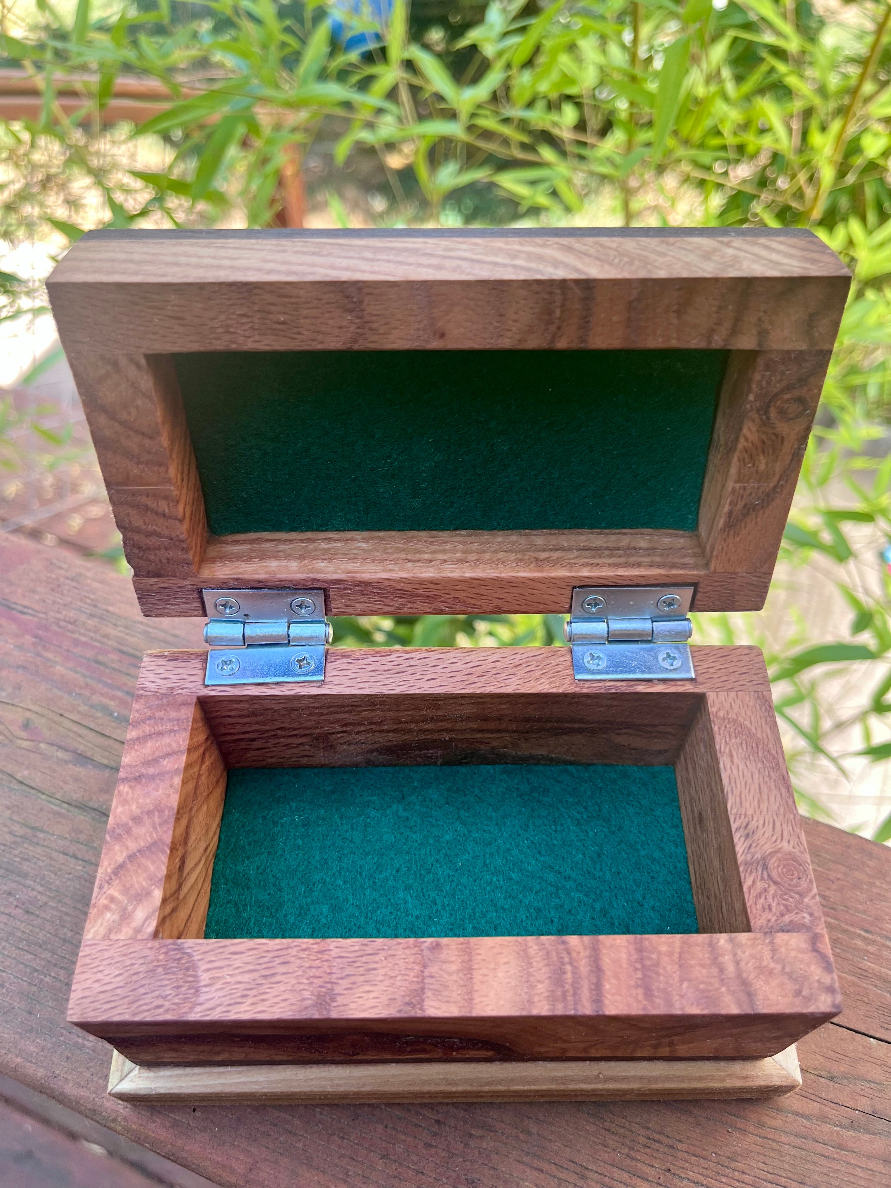 Oregon Oak & Walnut Keepsake Box | One-of-a-Kind | Hinged Lid | Green Felt Lined