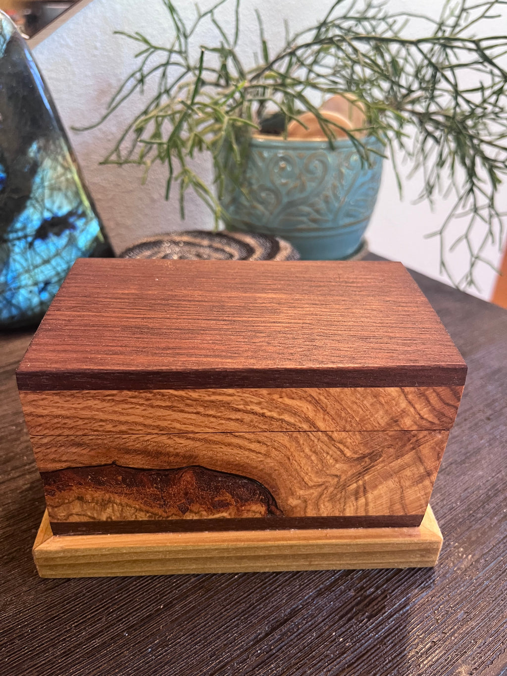 Oregon Oak & Walnut Keepsake Box | One-of-a-Kind | Hinged Lid | Green Felt Lined