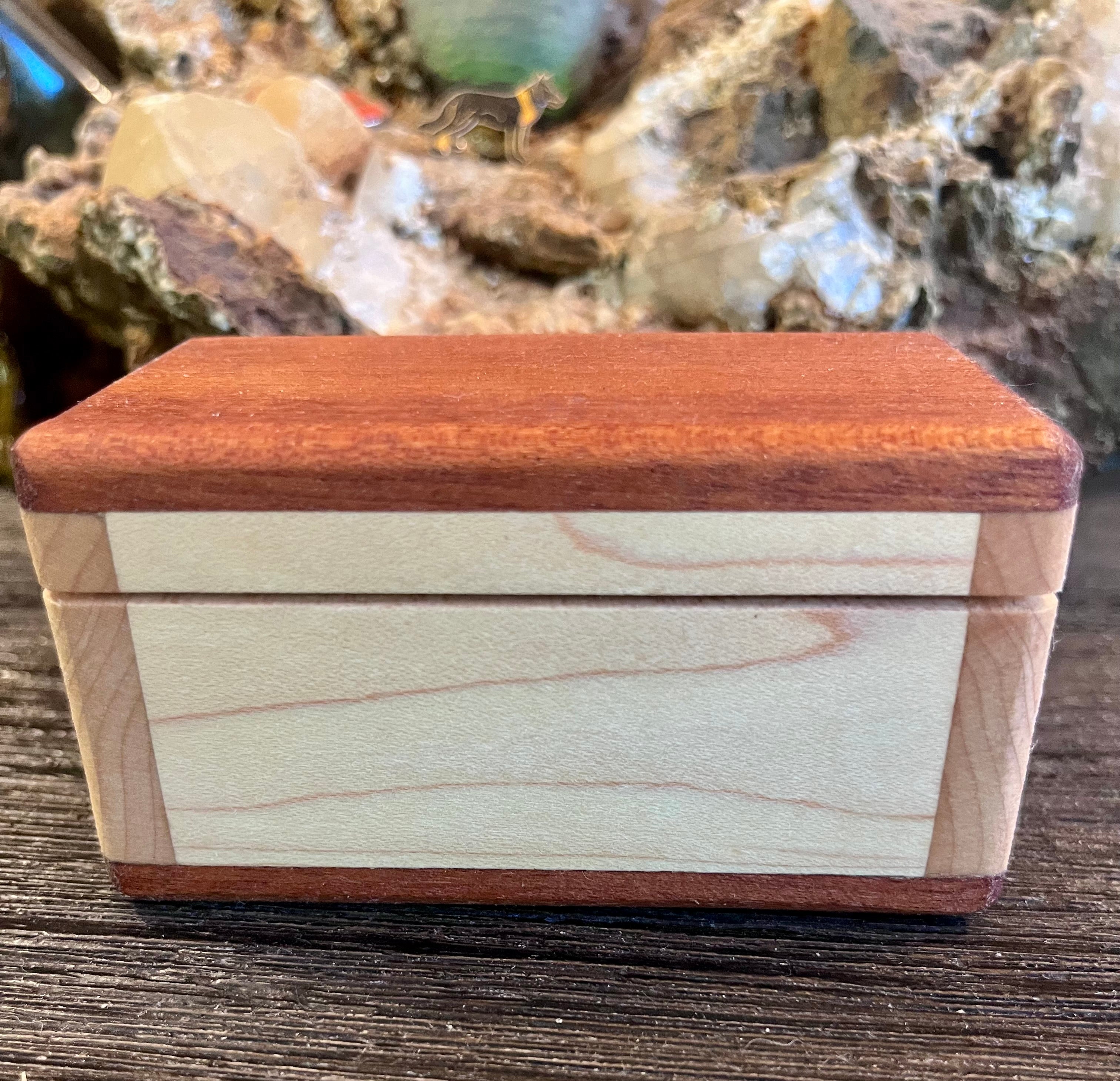 Maple & Sapele Small Keepsake Box | Blue Felt Lined | Brass Hinges | Handmade in Oregon