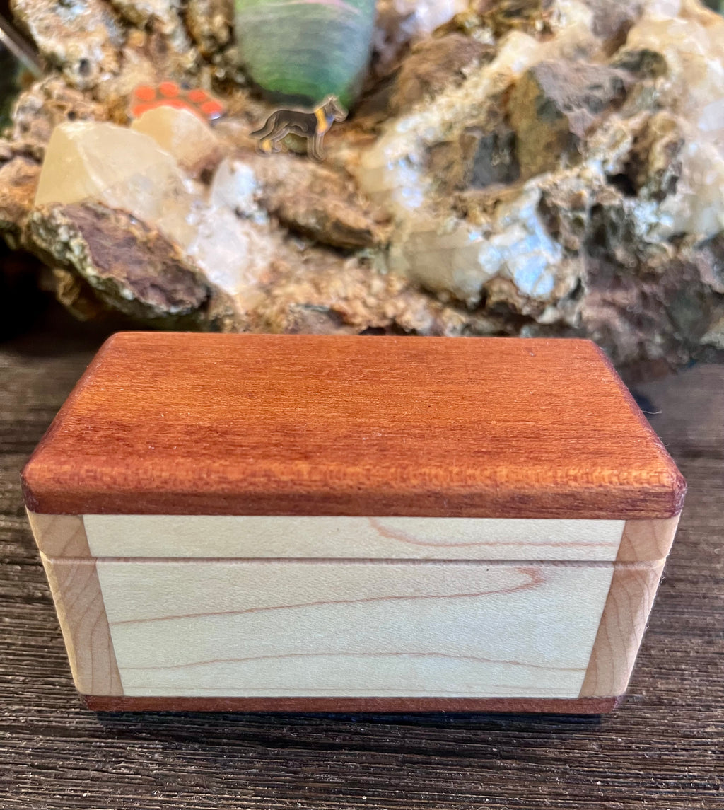 Maple & Sapele Small Keepsake Box | Blue Felt Lined | Brass Hinges | Handmade in Oregon