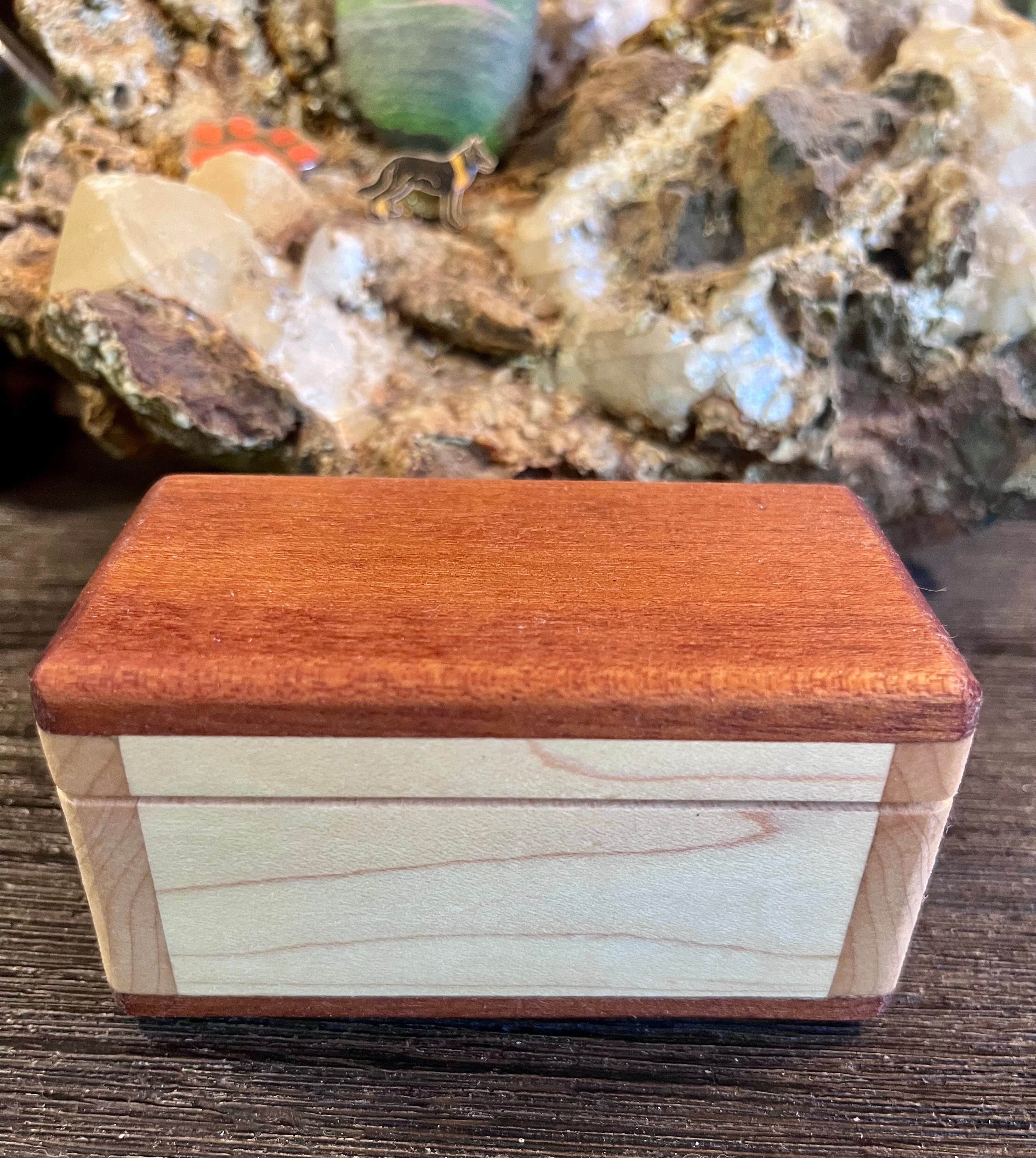 Maple & Sapele Small Keepsake Box | Blue Felt Lined | Brass Hinges | Handmade in Oregon