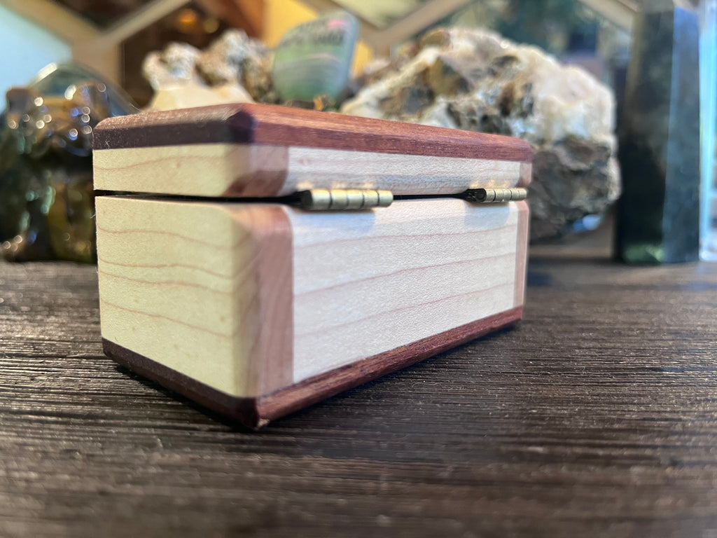Maple & Sapele Small Keepsake Box | Blue Felt Lined | Brass Hinges | Handmade in Oregon