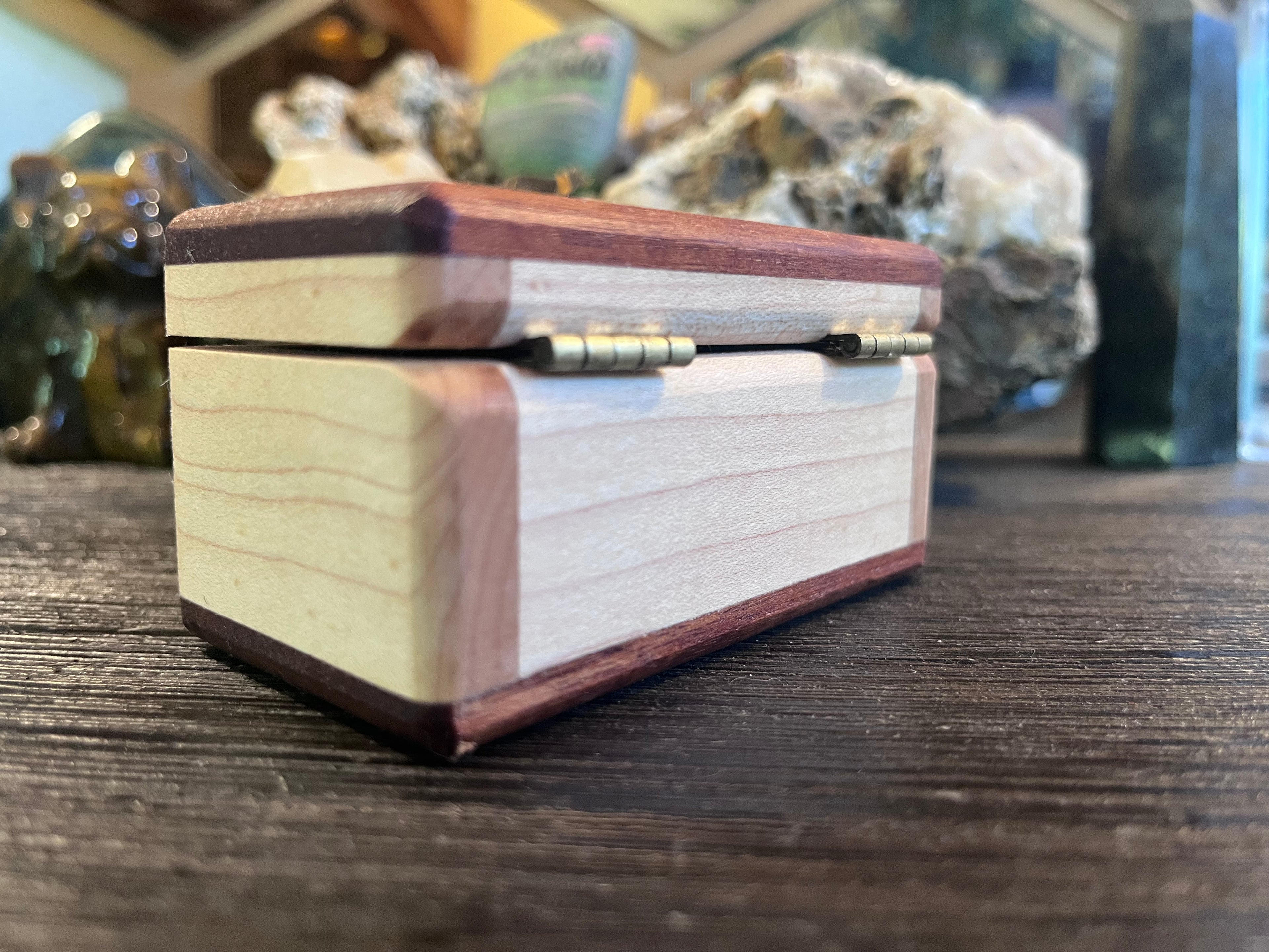 Maple & Sapele Small Keepsake Box | Blue Felt Lined | Brass Hinges | Handmade in Oregon