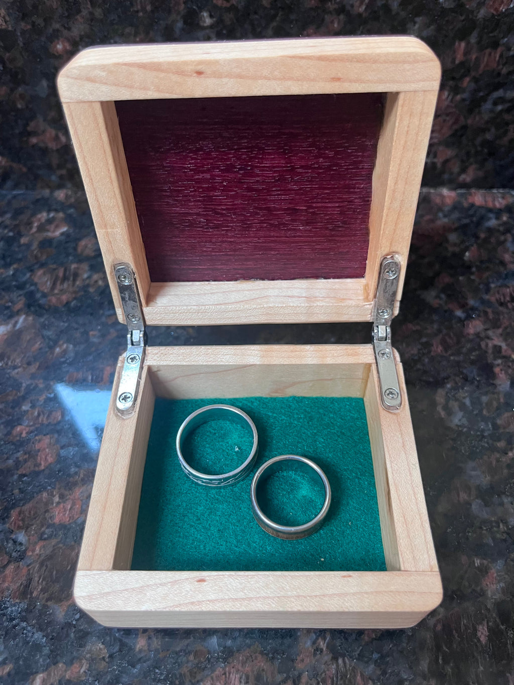 Maple & Purpleheart Ring Box | Green Felt Lined | Tung Oil | Handmade in Oregon