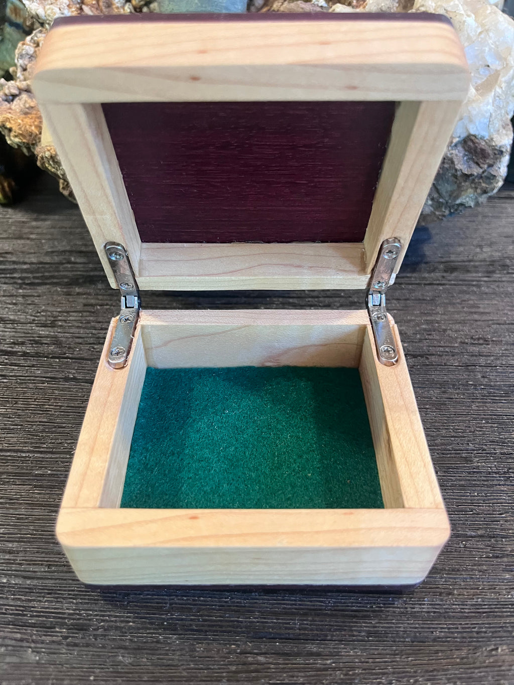 Maple & Purpleheart Ring Box | Green Felt Lined | Tung Oil | Handmade in Oregon