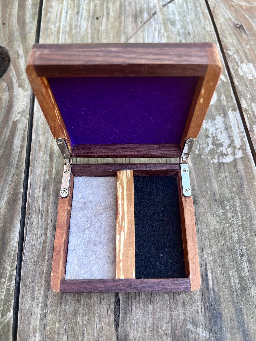 Walnut, Heirloom Apple & Sapele Keepsake Box | Two Compartments | Triple Felt | Handmade in Oregon