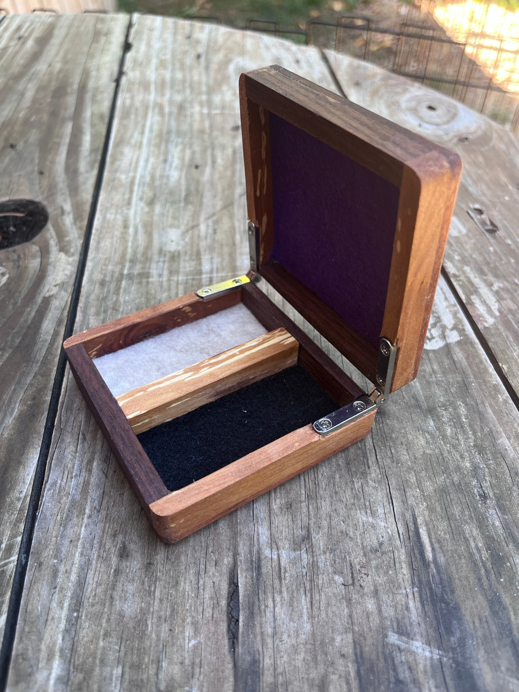 Walnut, Heirloom Apple & Sapele Keepsake Box | Two Compartments | Triple Felt | Handmade in Oregon