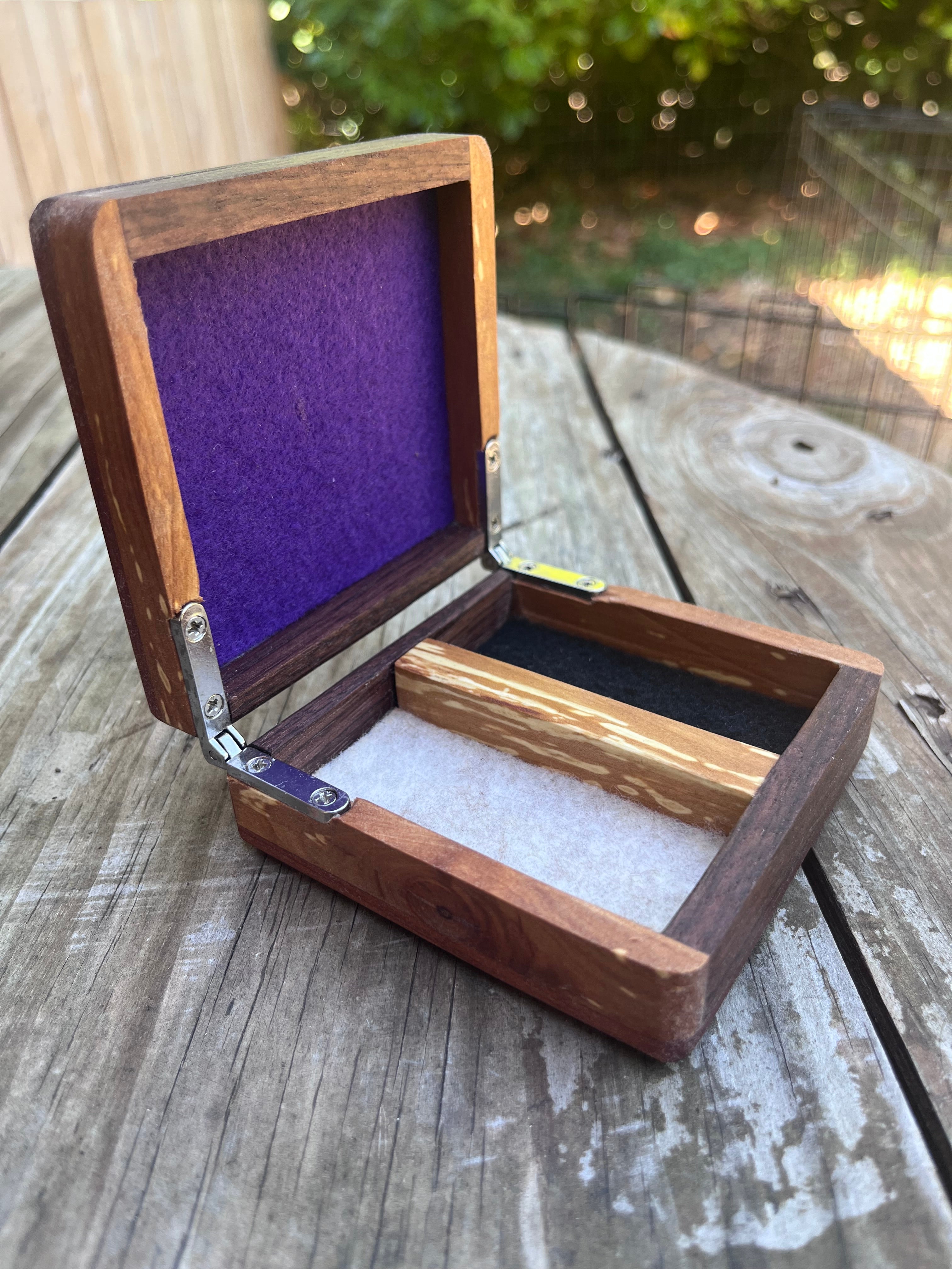 Walnut, Heirloom Apple & Sapele Keepsake Box | Two Compartments | Triple Felt | Handmade in Oregon